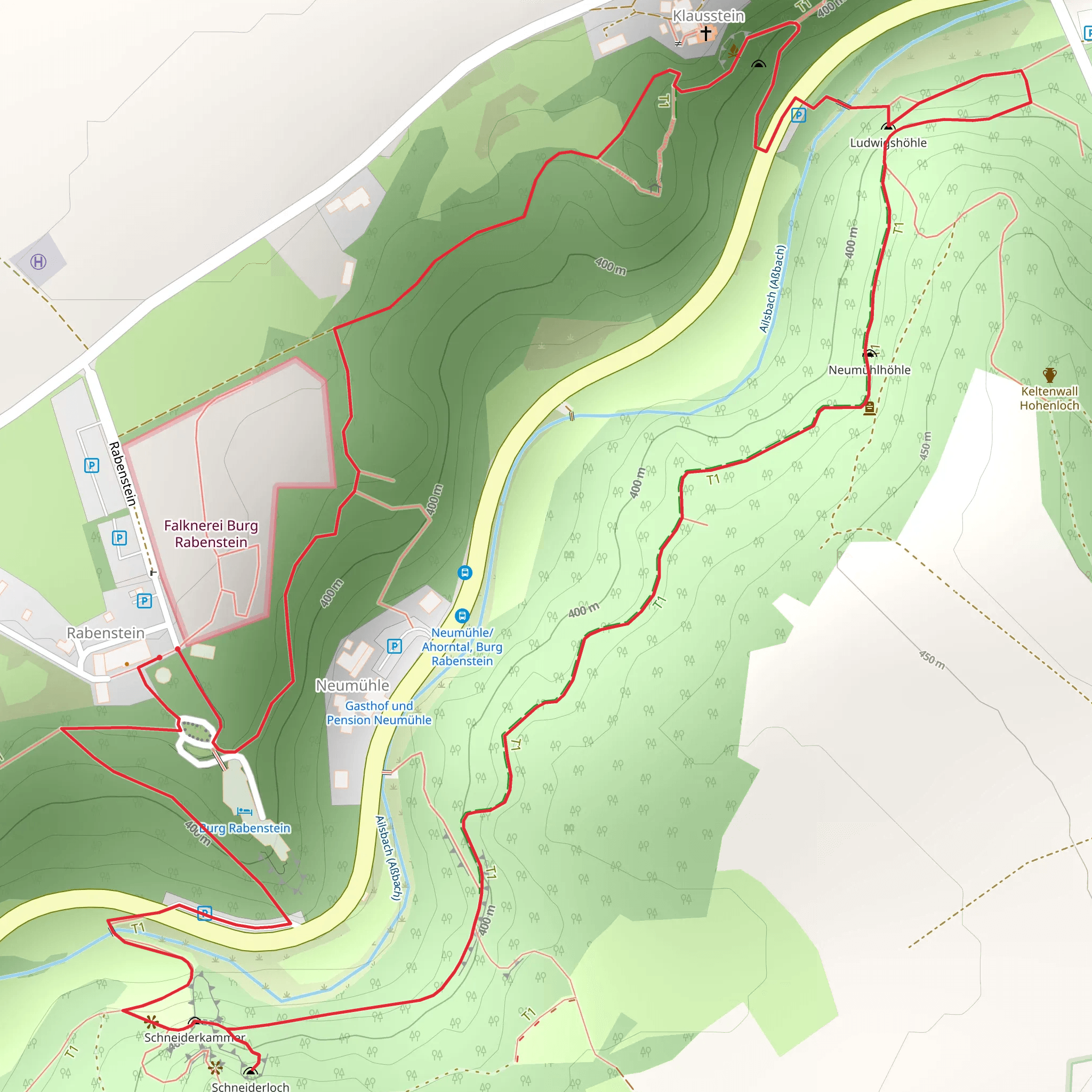 Schneiderloch and Burg-Rabenstein-Blick via Ahorntaler Bierwanderweg mobile static map