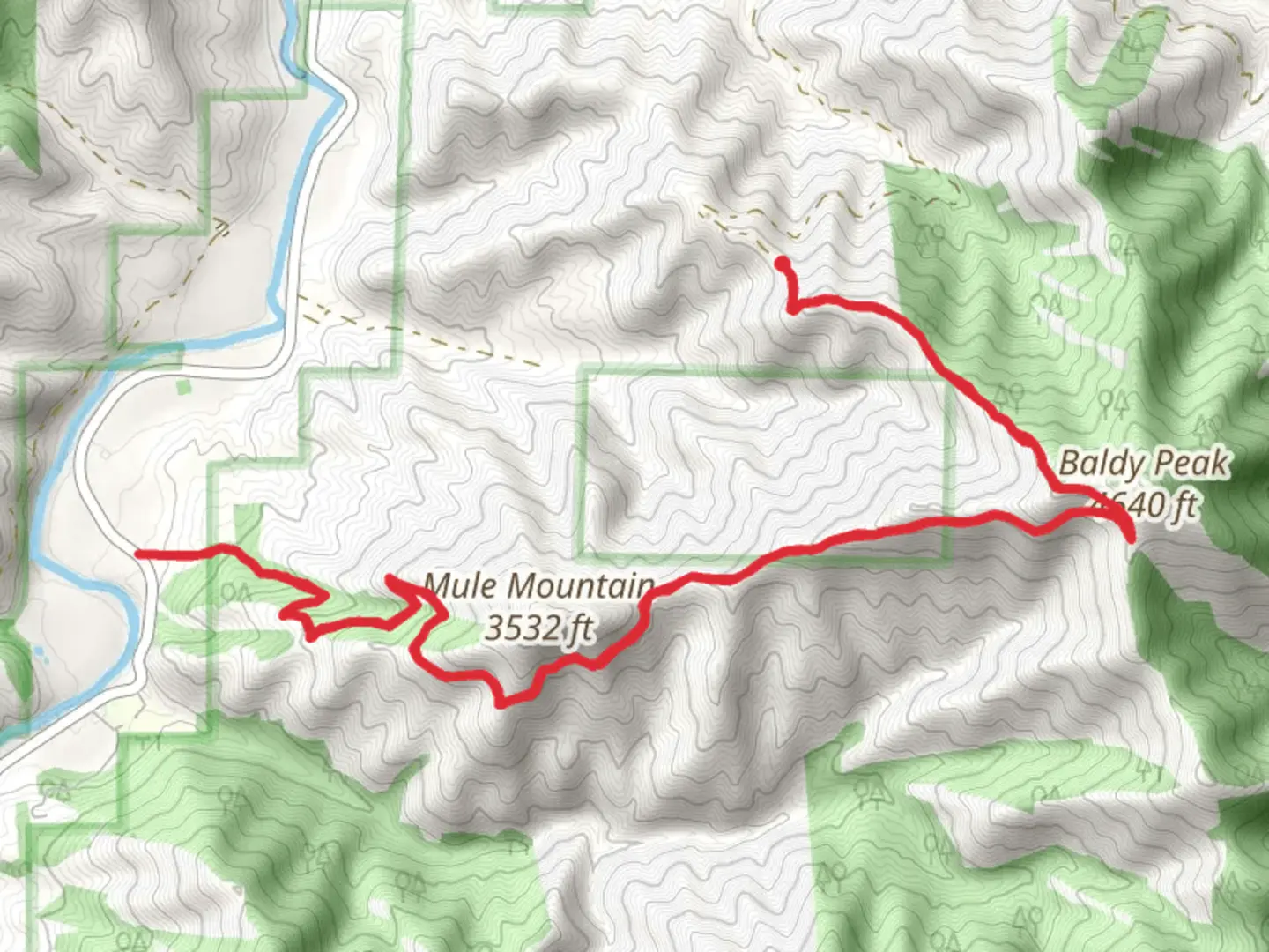An image depicting the trail Baldy Peak - Mule Mountain Trail and its surrounding area.
