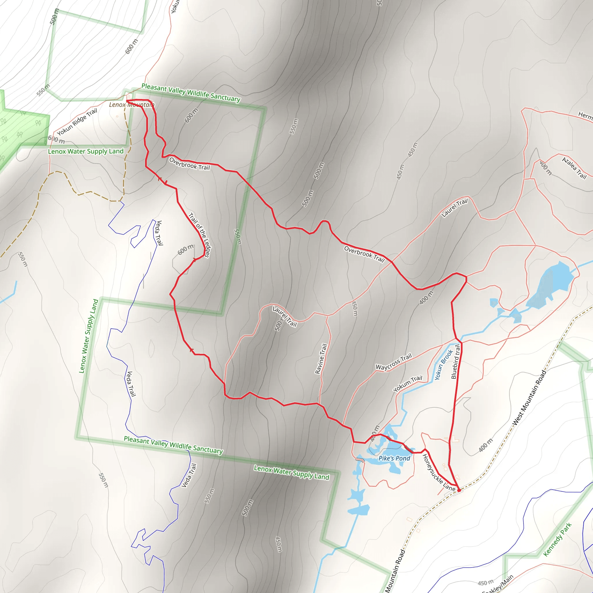 Trail of the Ledges and Overbrook Trail Loop via Pike's Pond mobile static map