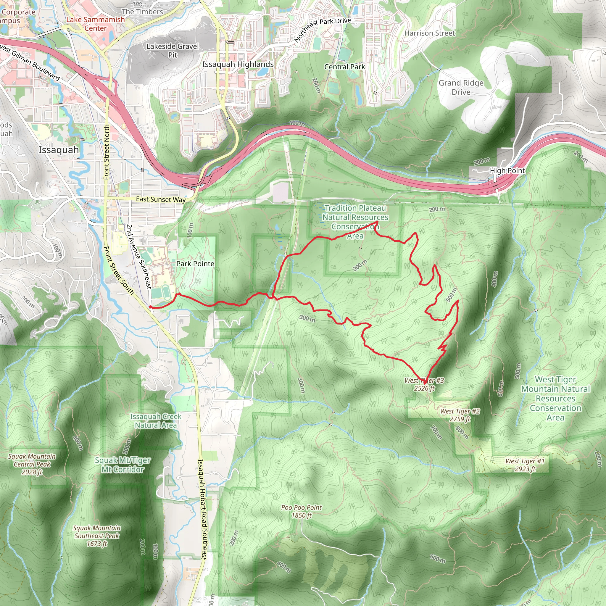High School, Section Line and West Tiger 3 Loop Trail mobile static map