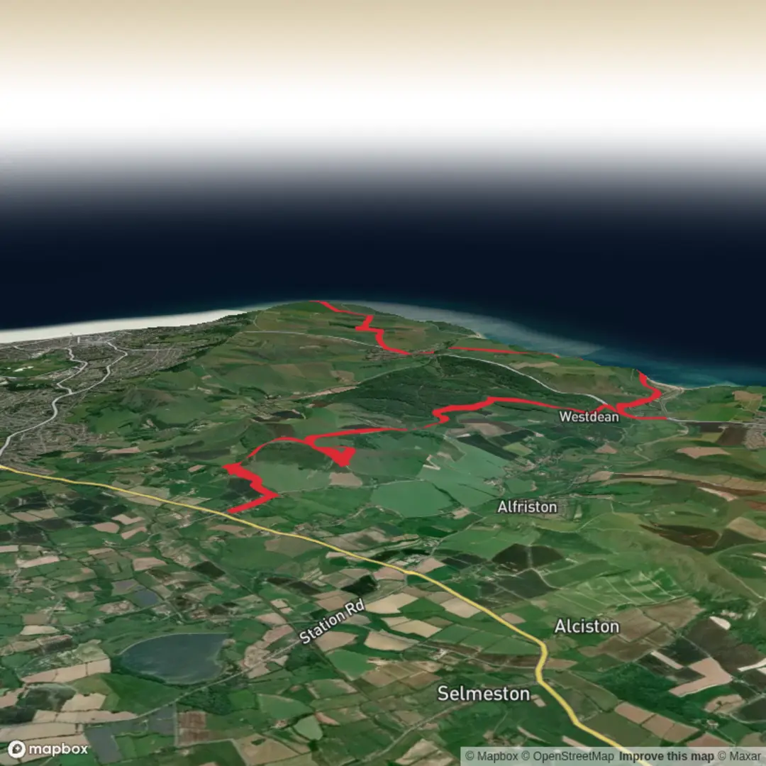 An image depicting the trail Willington to Beachy Head via Windover Hill, Cliff End and Brass Point and its surrounding area.