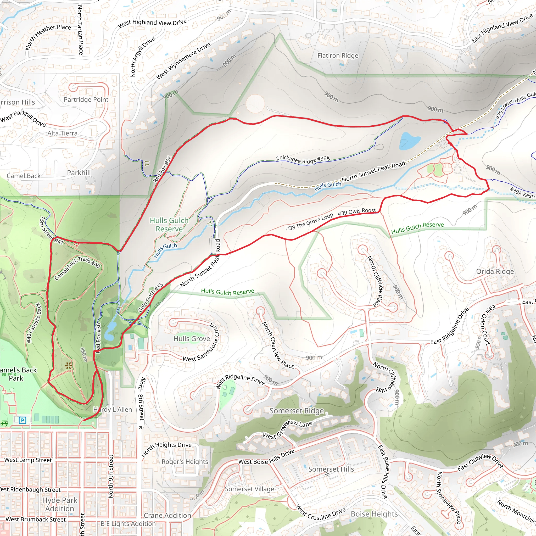 Owls Roost, Hulls Gulch and Red Fox Loop mobile static map
