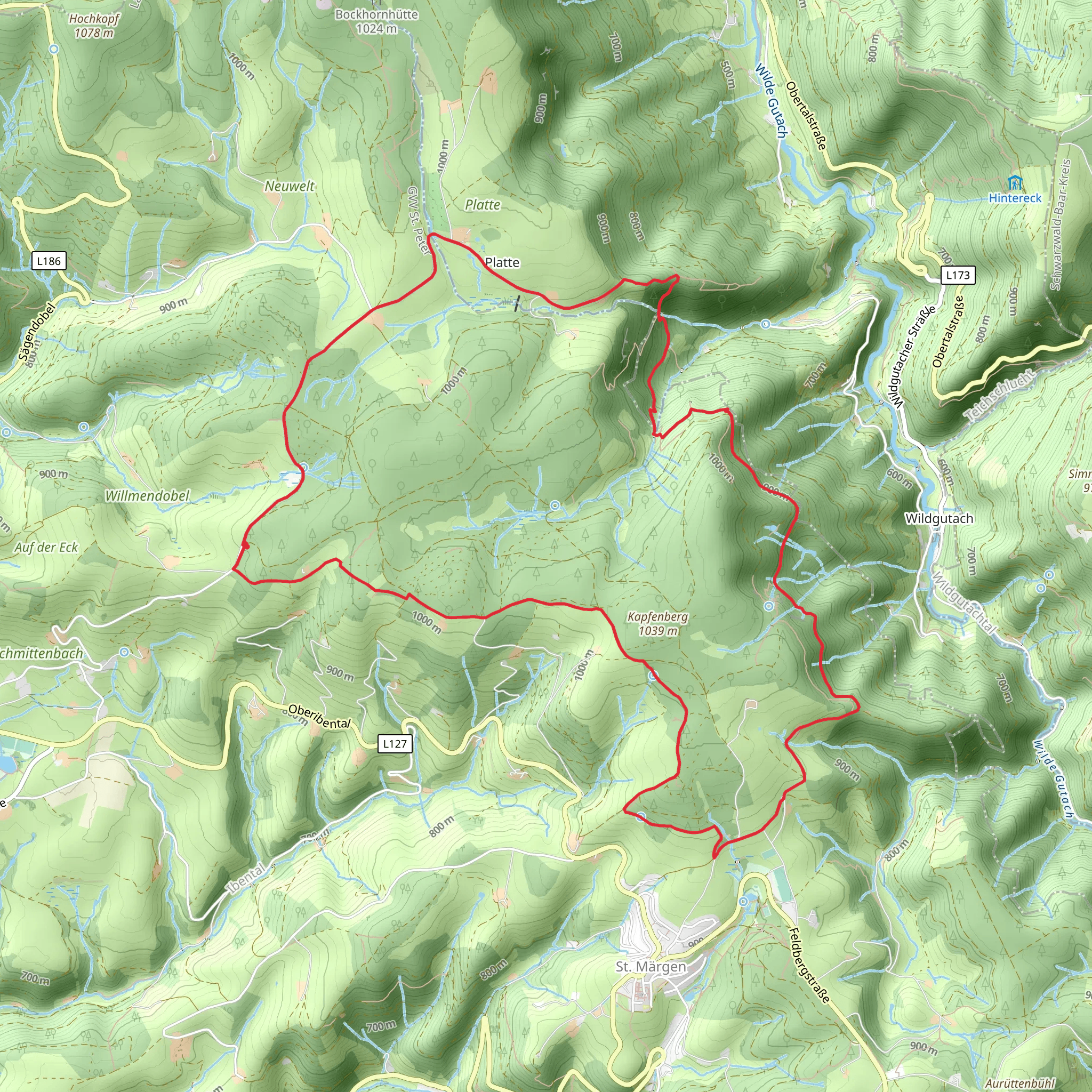 Kapfenkapelle, Hirschbachfälle and Plattenteich Loop via Hochschwarzwald Jakobusweg mobile static map