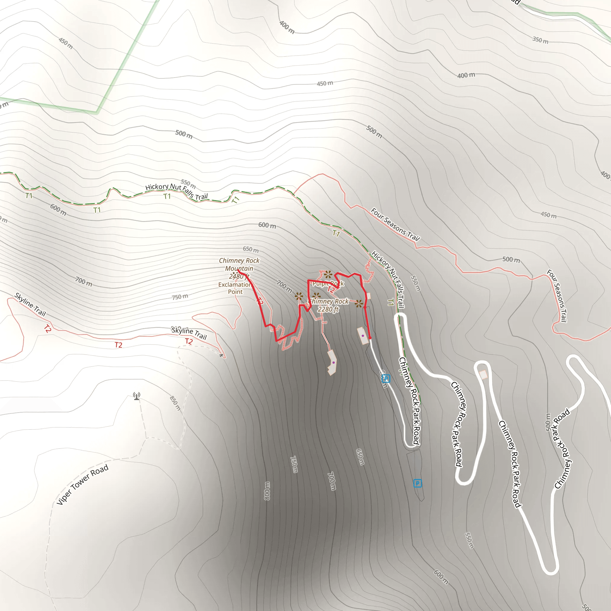 Chimney Rock Mountain via Outcroppings Trail mobile static map