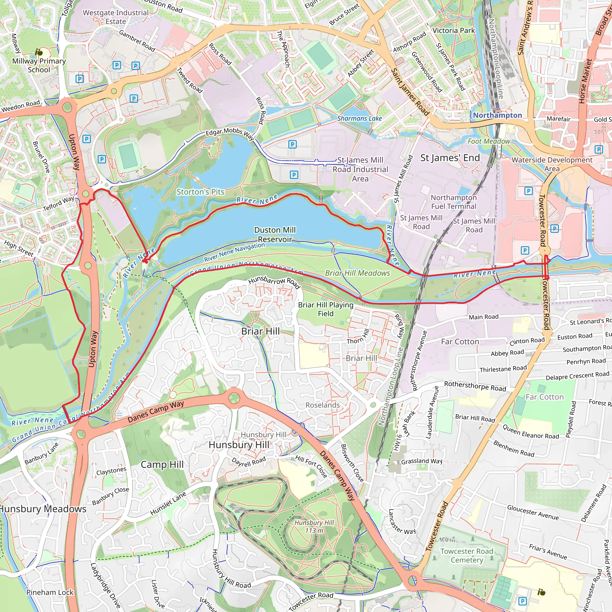 Duston Mill Reservoir and Grand Union Canal mobile static map