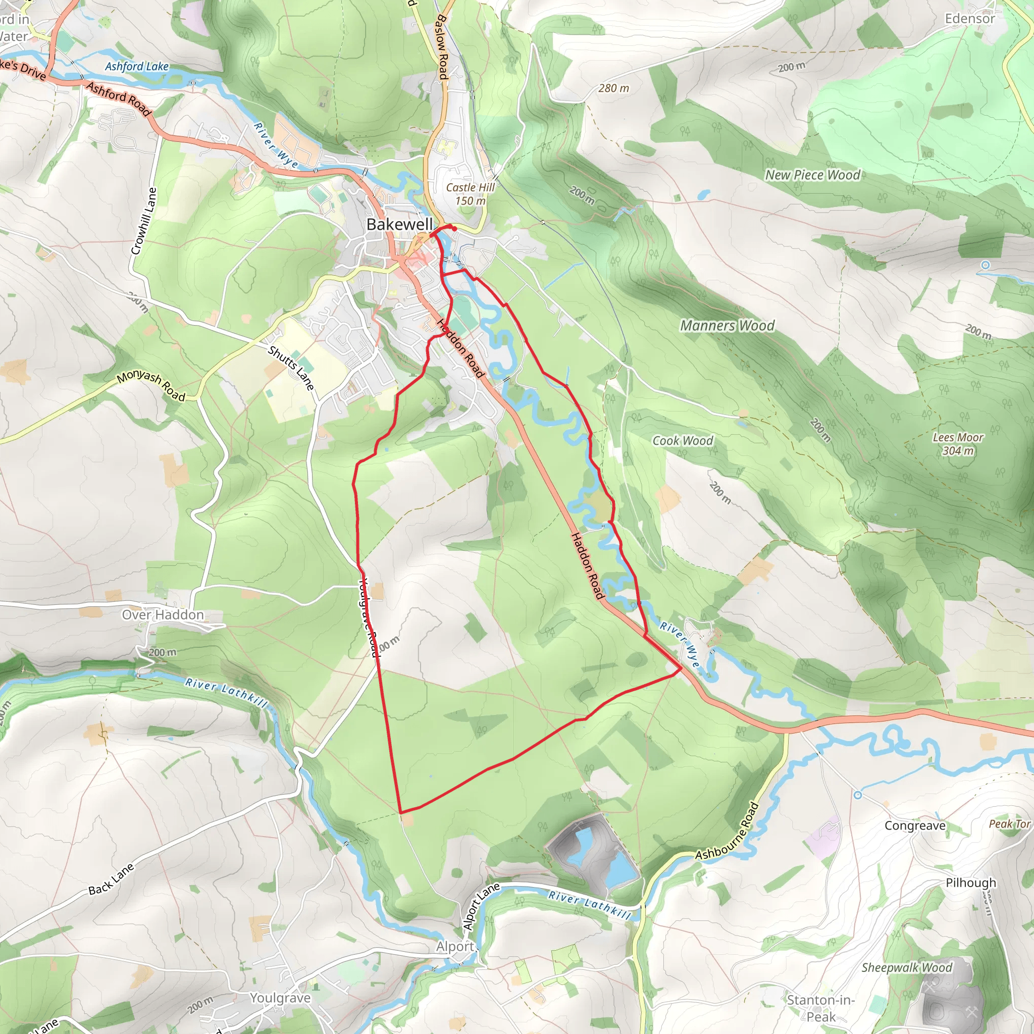 Bakewell and Haddon Plantation Loop from Bakewell Bridge mobile static map