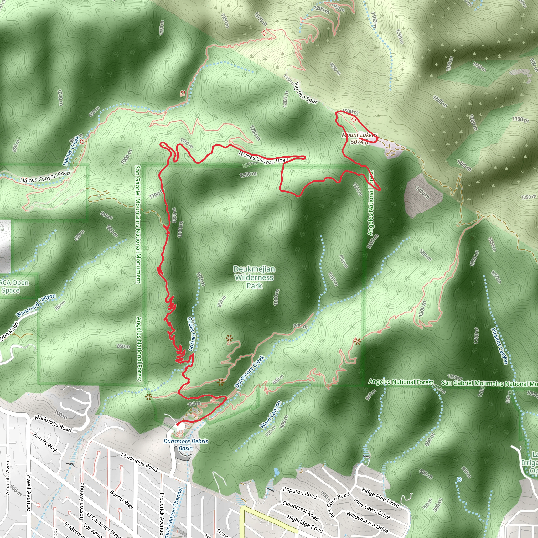 Mount Lukens via Dunsmore Canyon Trail mobile static map