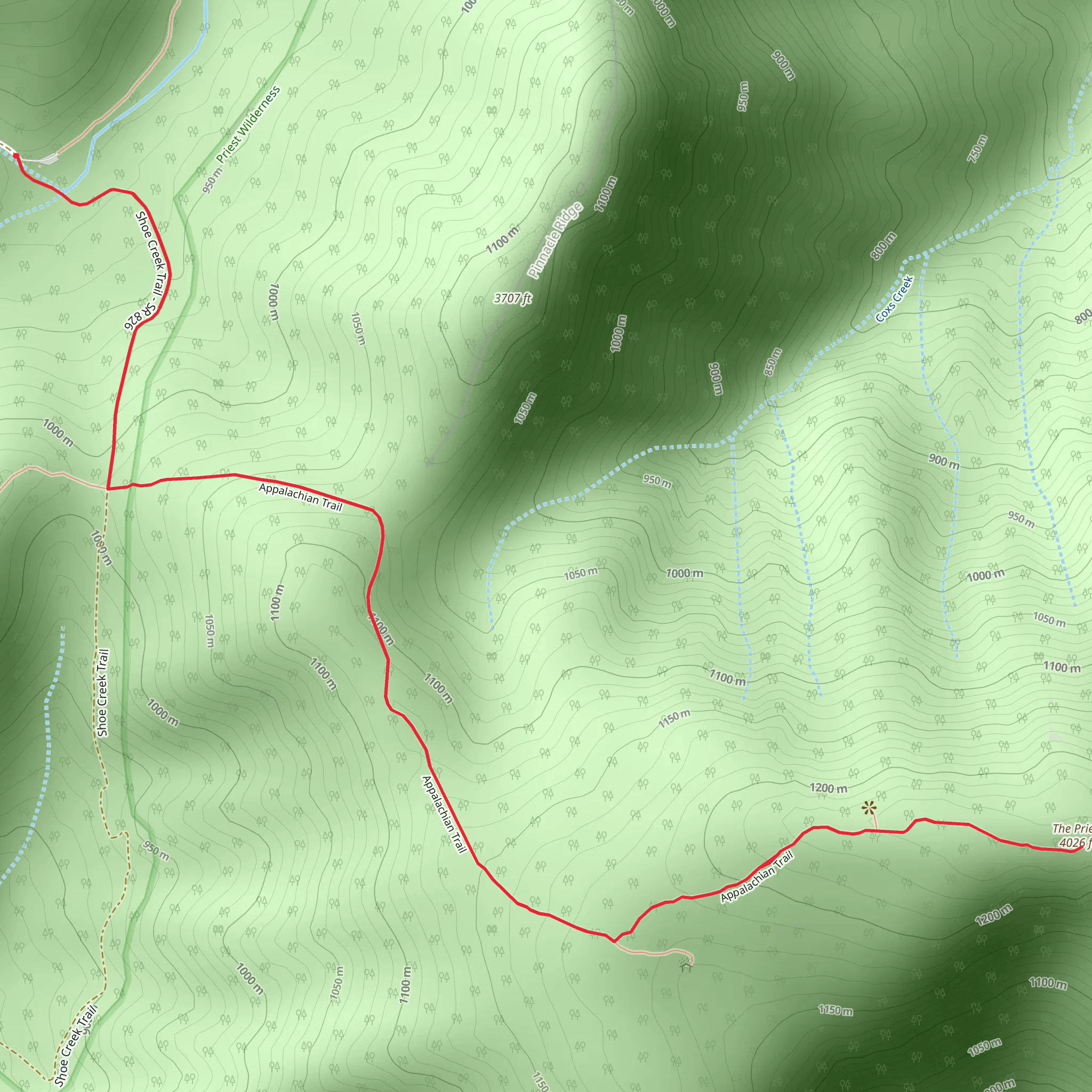 The Priest via Shoe Creek Trail mobile static map