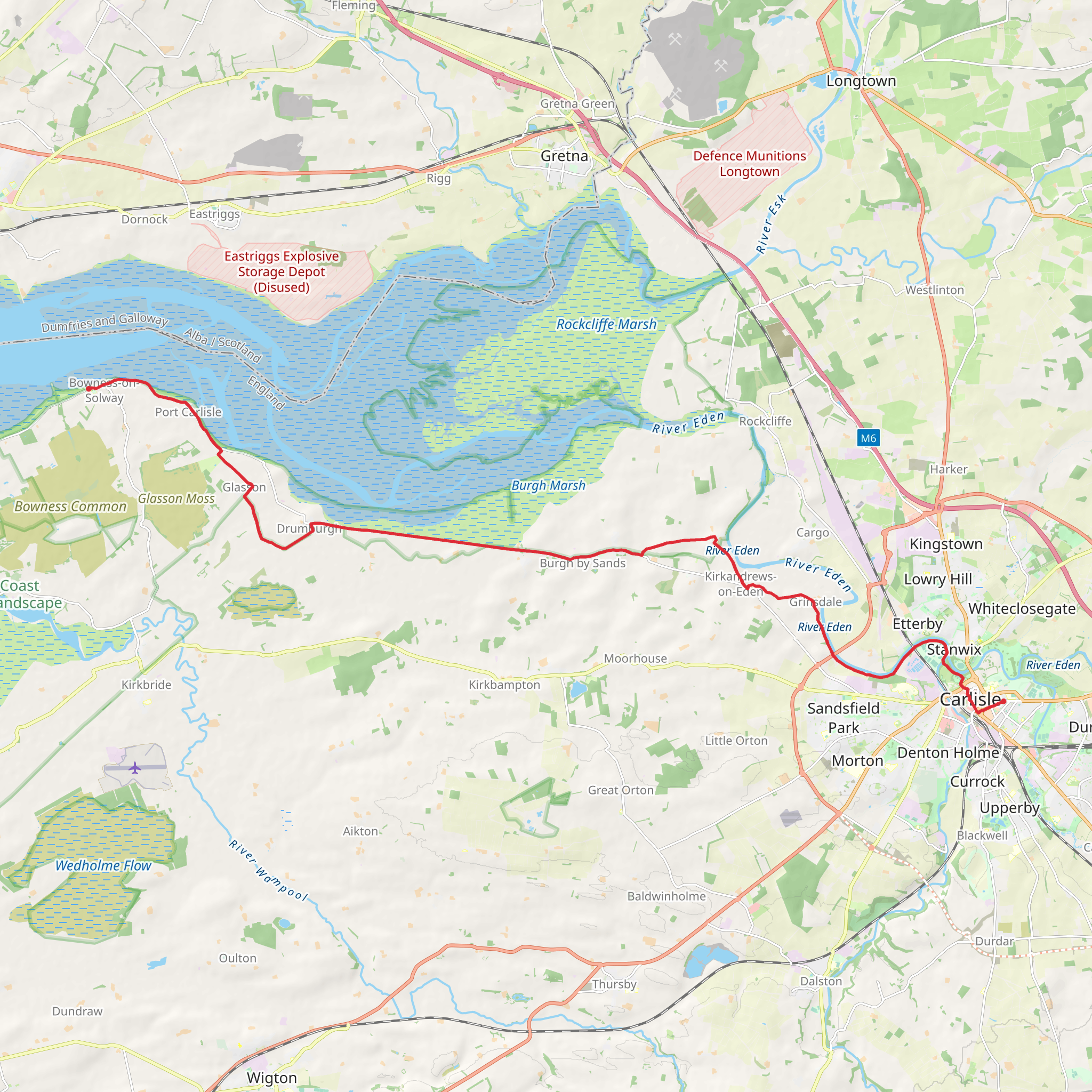 Bowness on Solway to Carlisle Walk mobile static map