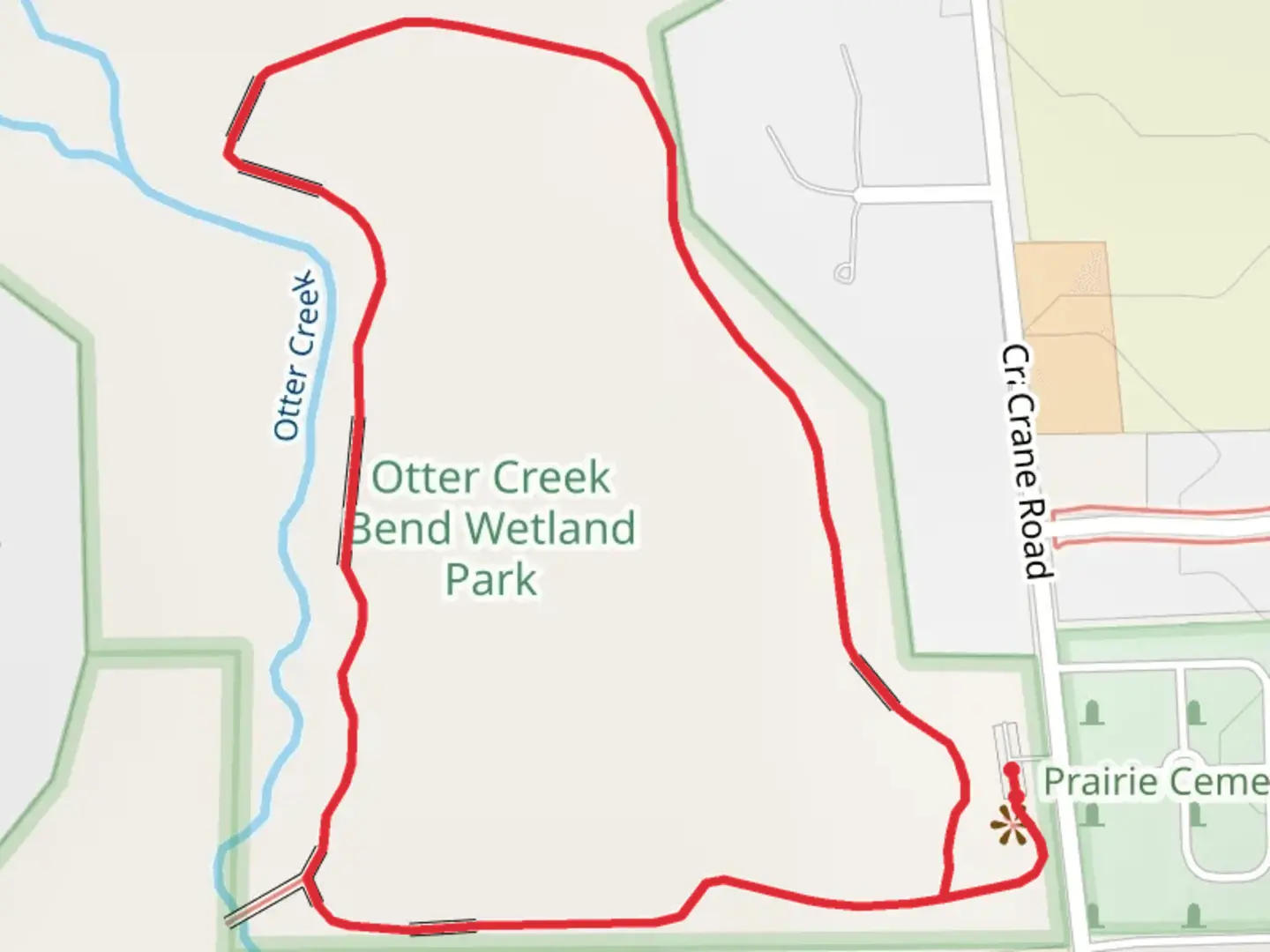 An image depicting the trail Otter Creek Bend Wetland Natural Area Loop and its surrounding area.