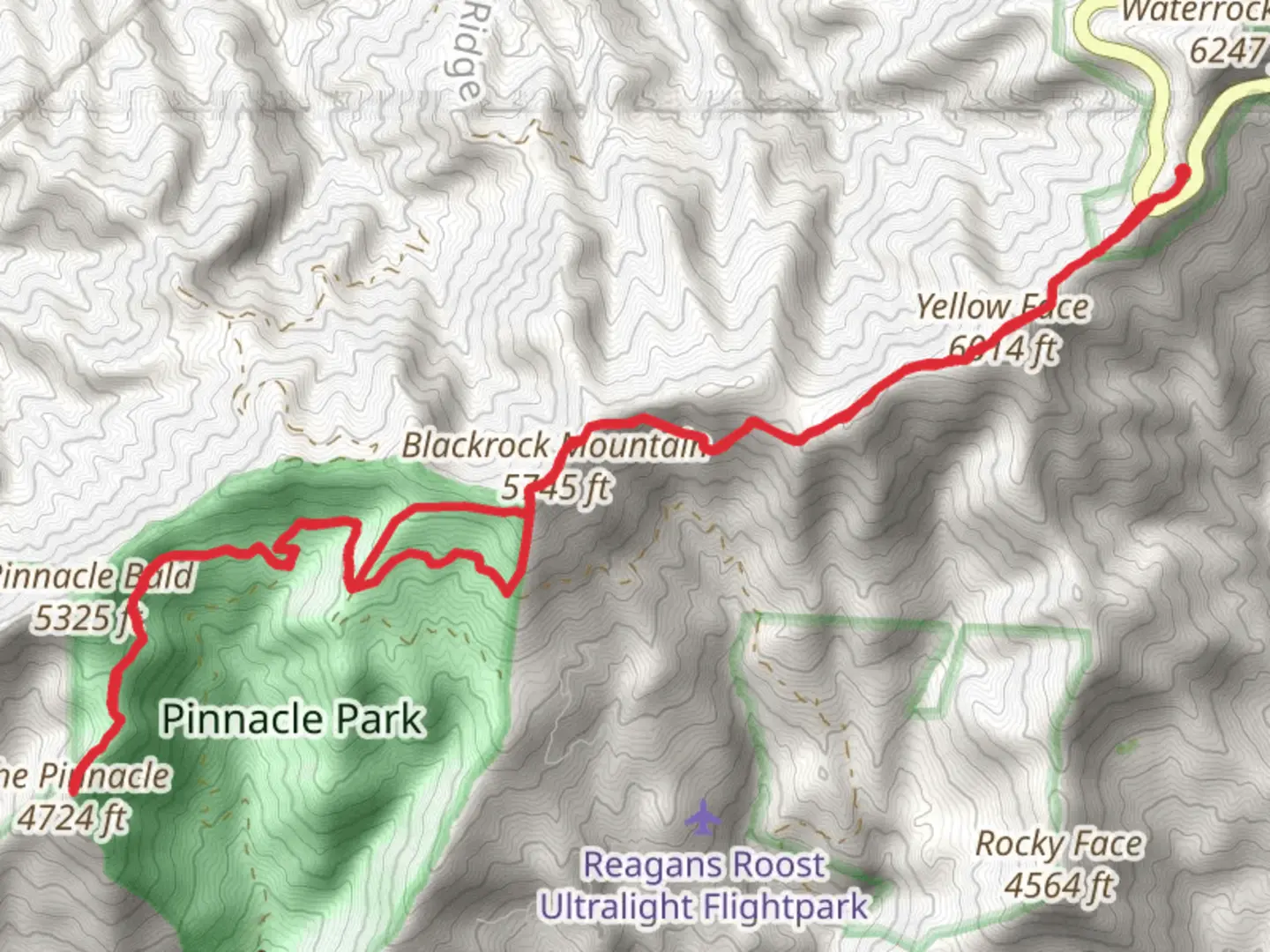 An image depicting the trail The Pinnacle, Blackrock Mountain and Yellow Face from Blue Ridge Parkway and its surrounding area.
