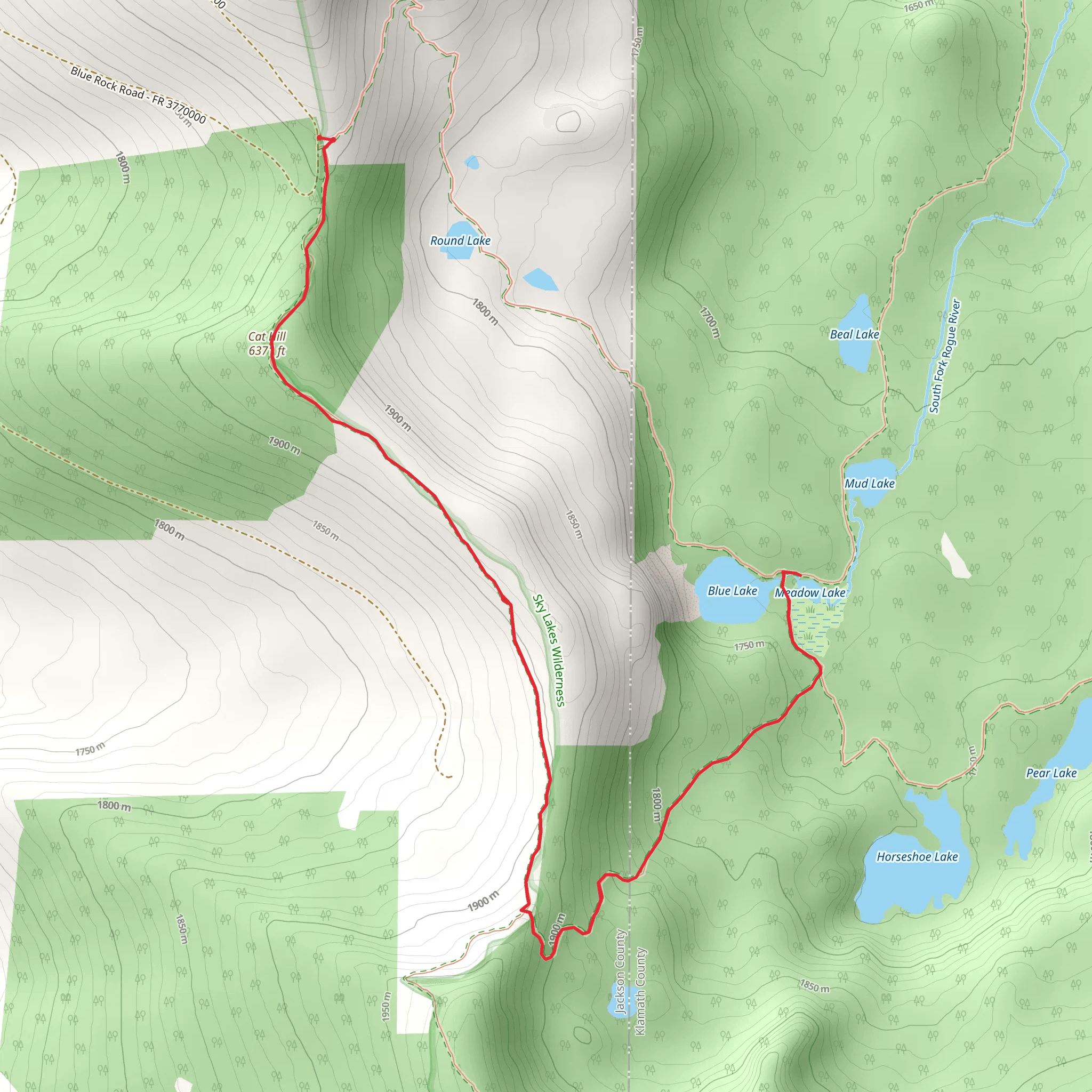 Meadow Lake and Blue Lake via Cat Hill Way mobile static map