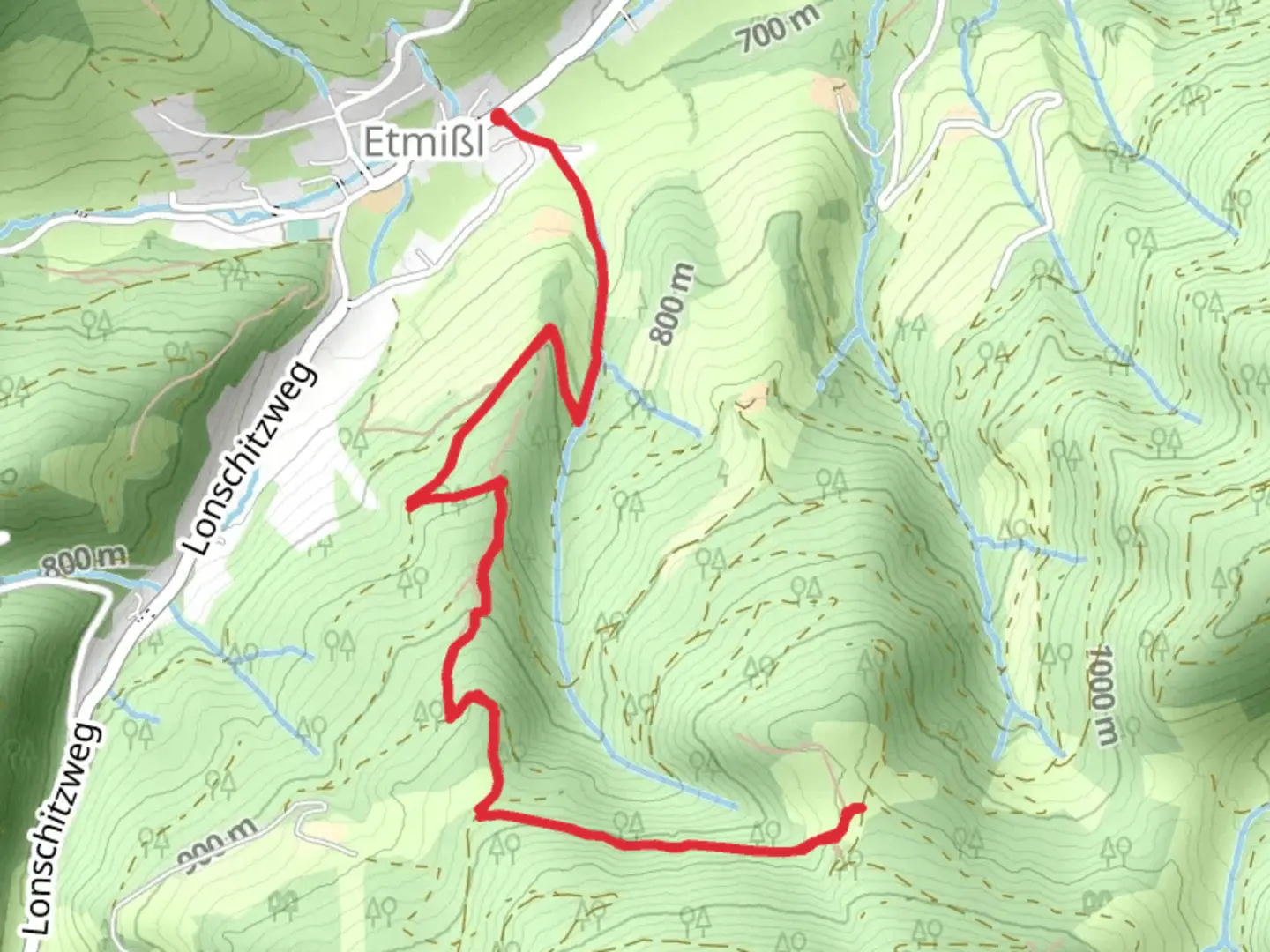 An image depicting the trail Etmißl to the Federleben and its surrounding area.