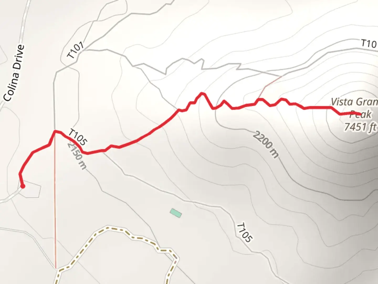 An image depicting the trail Vista Grande Peak and its surrounding area.