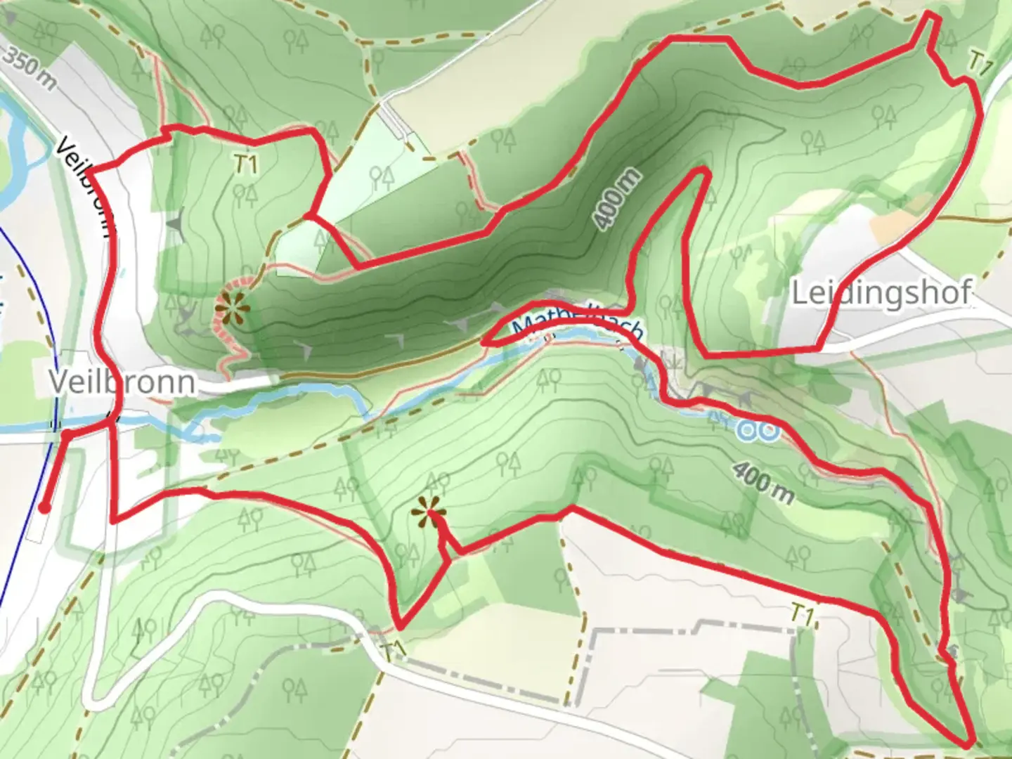 An image depicting the trail Frankenweg and Stefan Loesslein Weg and its surrounding area.
