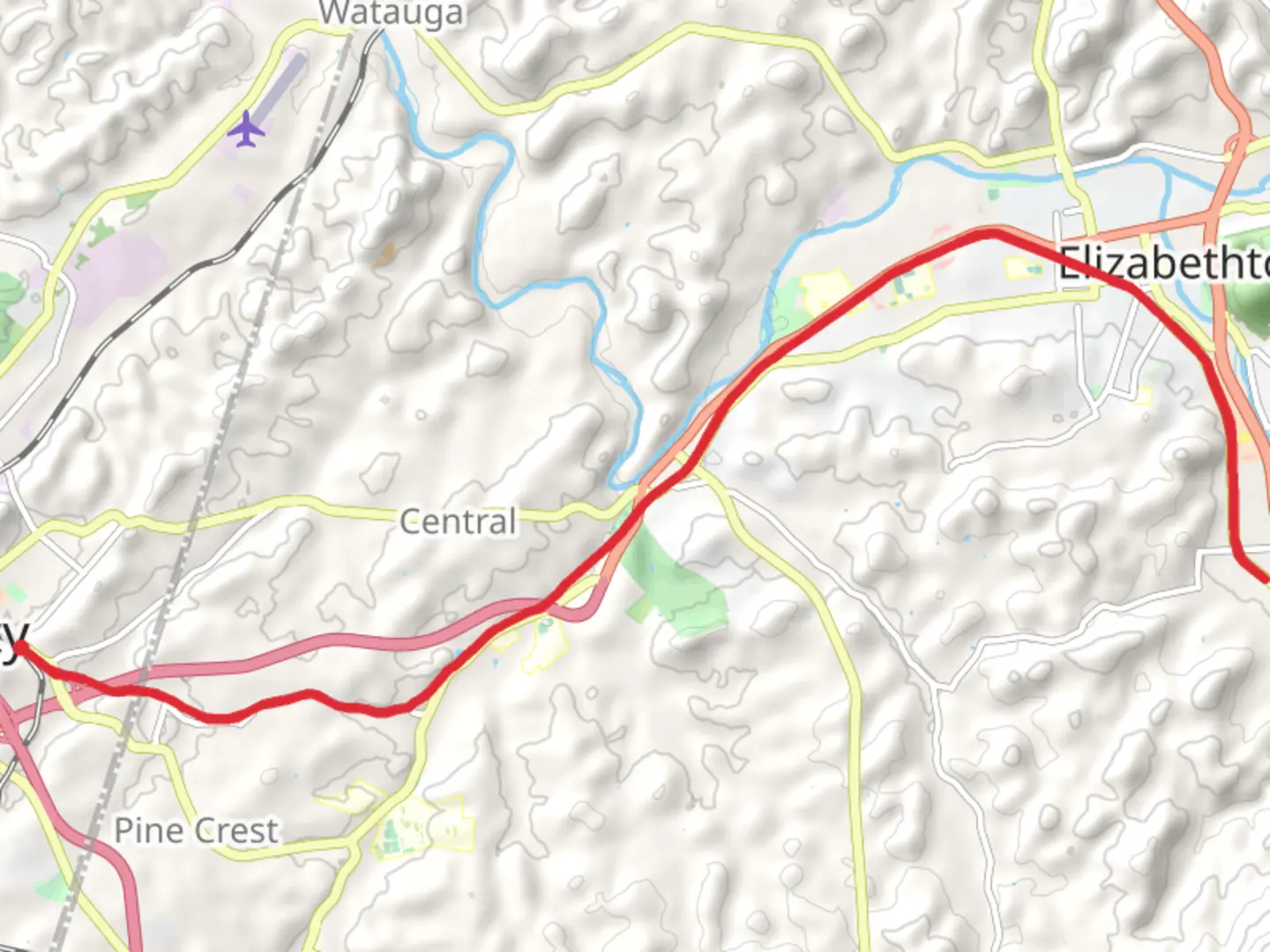 An image depicting the trail Tweetsie Trail and its surrounding area.