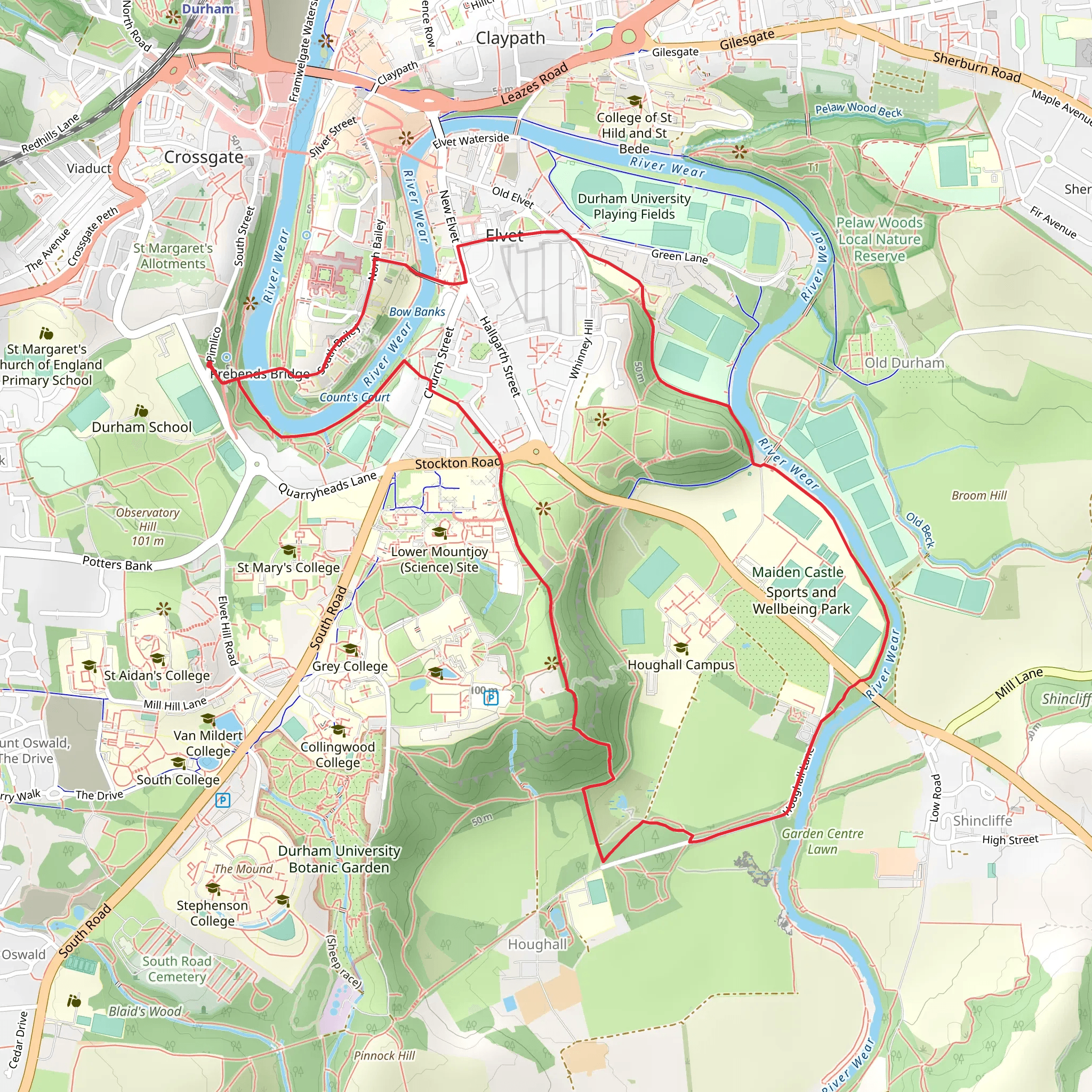 Durham to Houghall Loop via Maiden Castle mobile static map