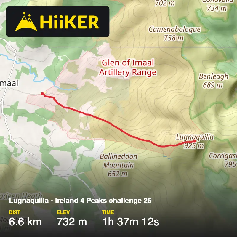 A map preview of the recording Lugnaquilla - Ireland 4 Peaks challenge 25.