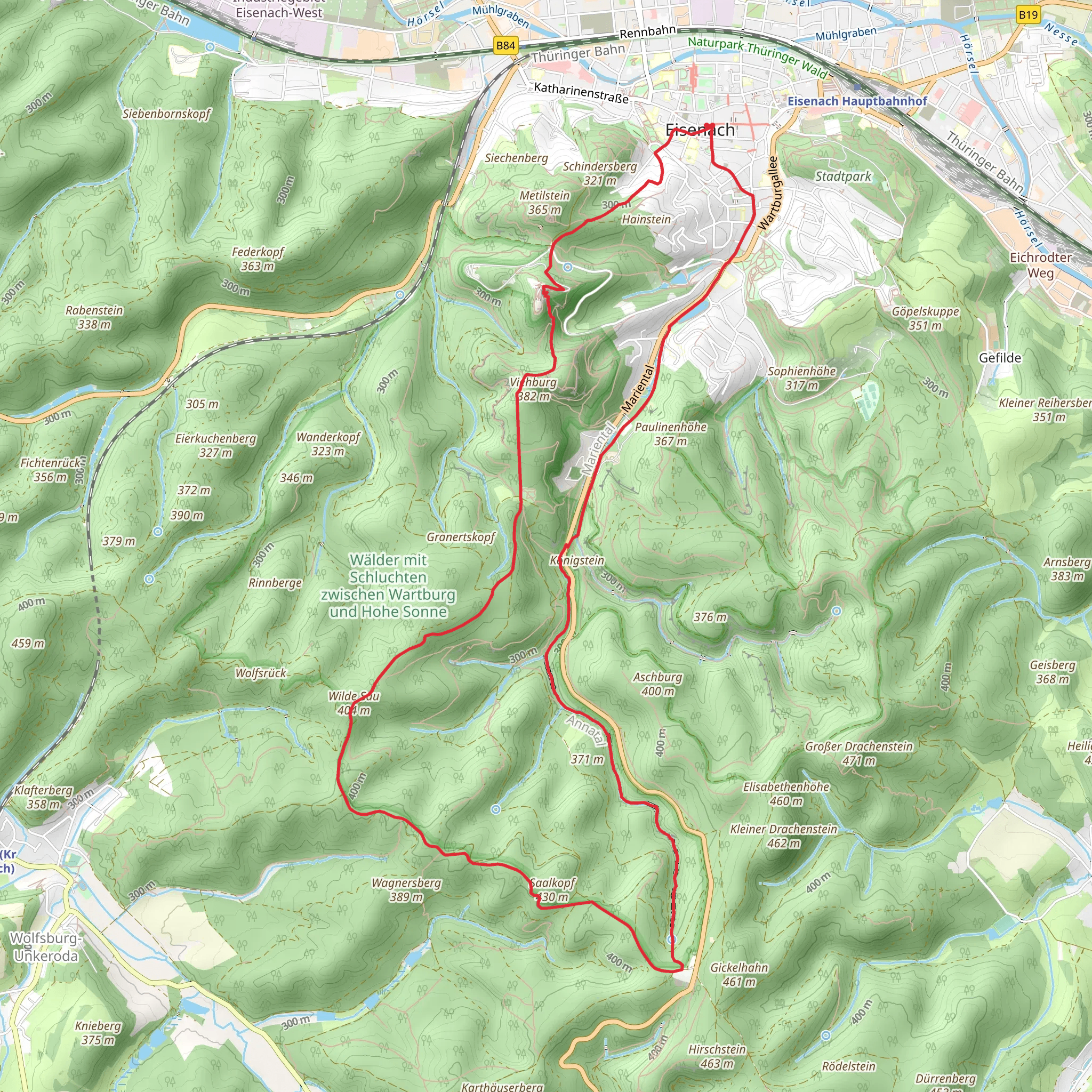 Wartburgblick and Drachenschlucht via Lutherweg mobile static map