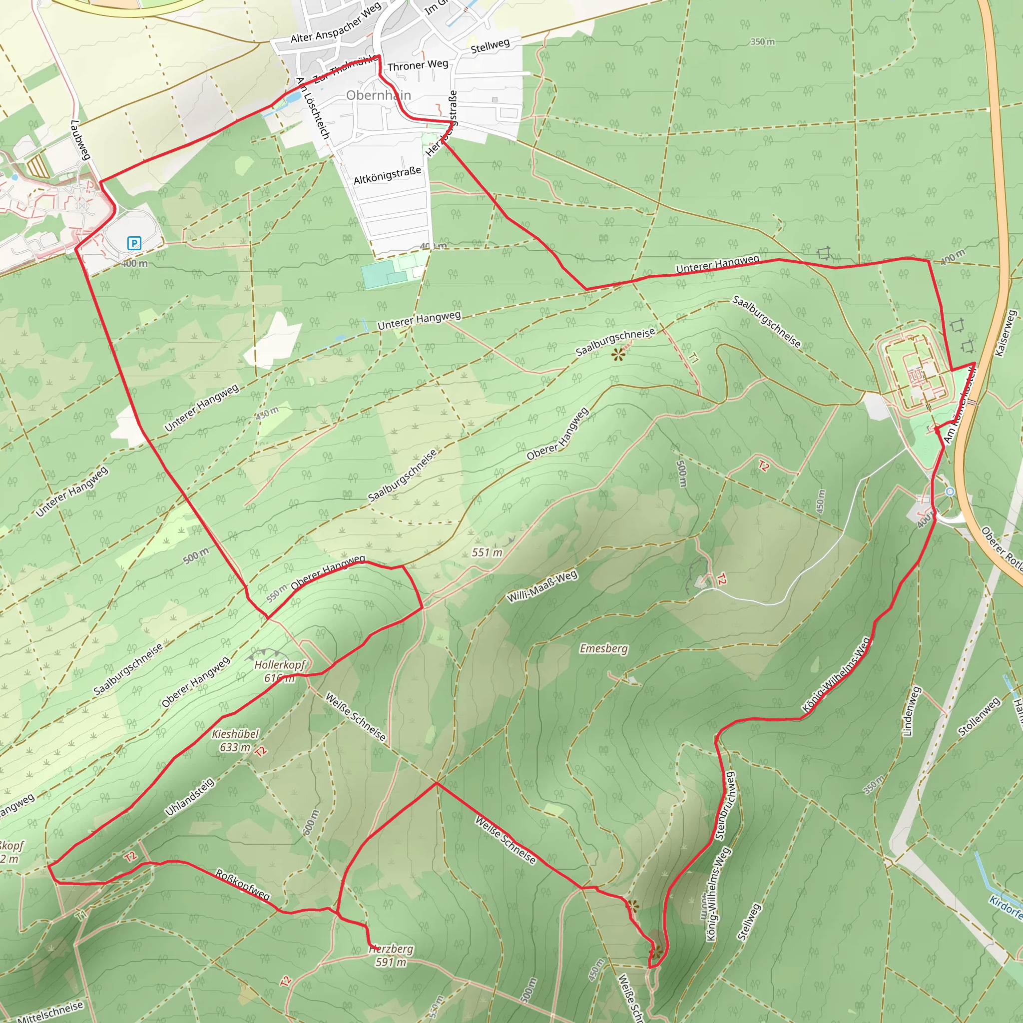 Kieshuebel and Herzberg via Limeswanderweg and Taunusklub Route mobile static map
