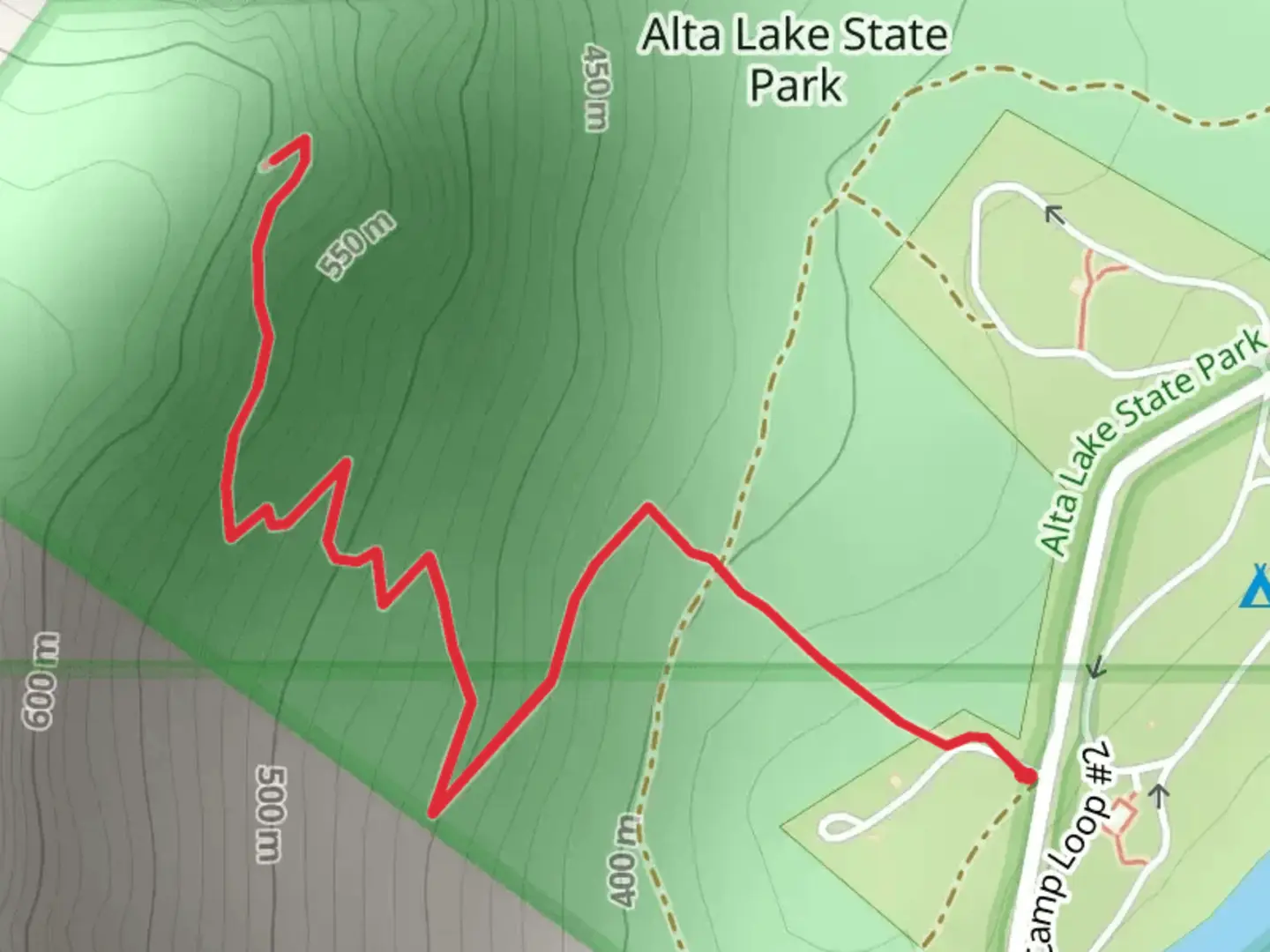 An image depicting the trail Alta Lake State Park and its surrounding area.