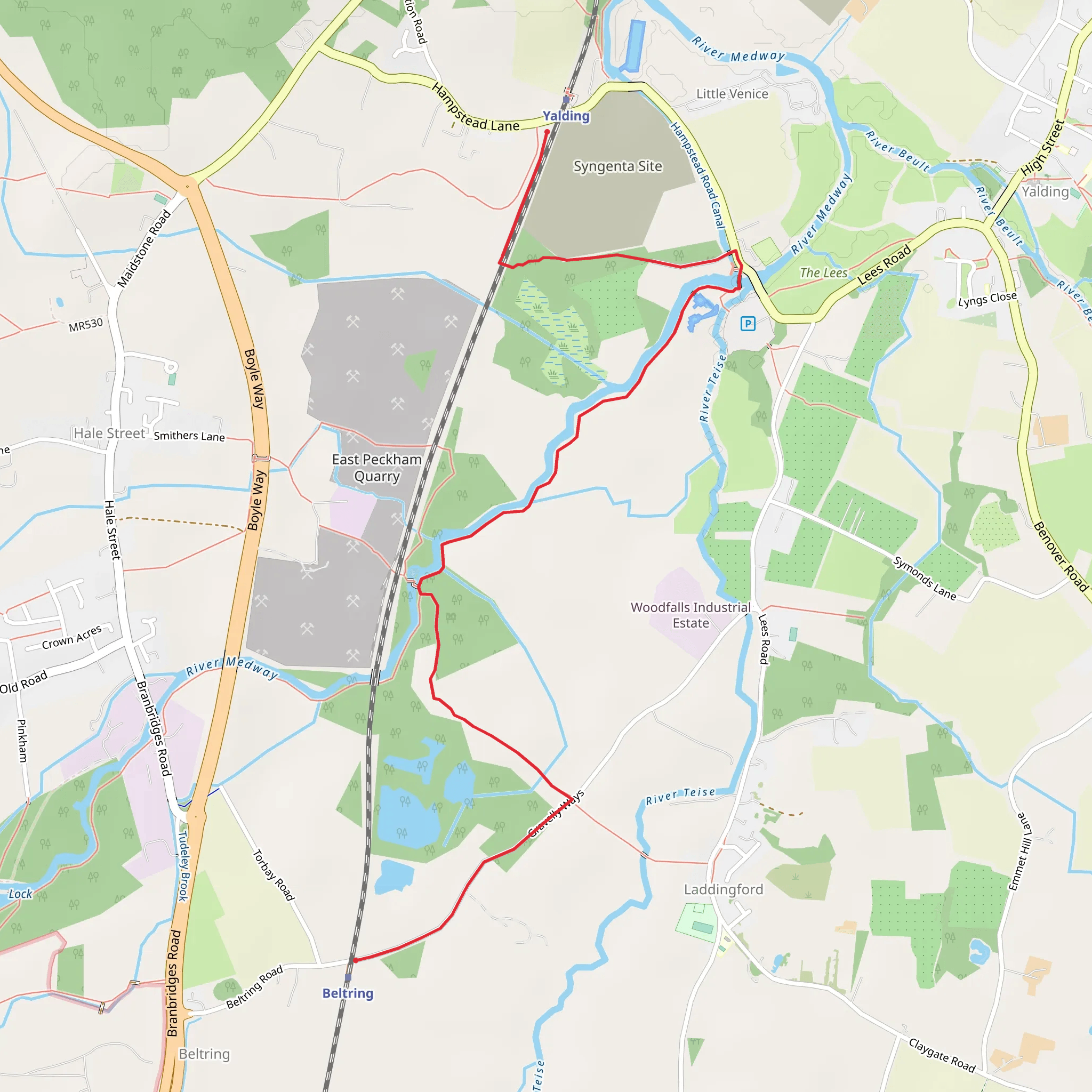 Beltring to Yalding via River Medway mobile static map