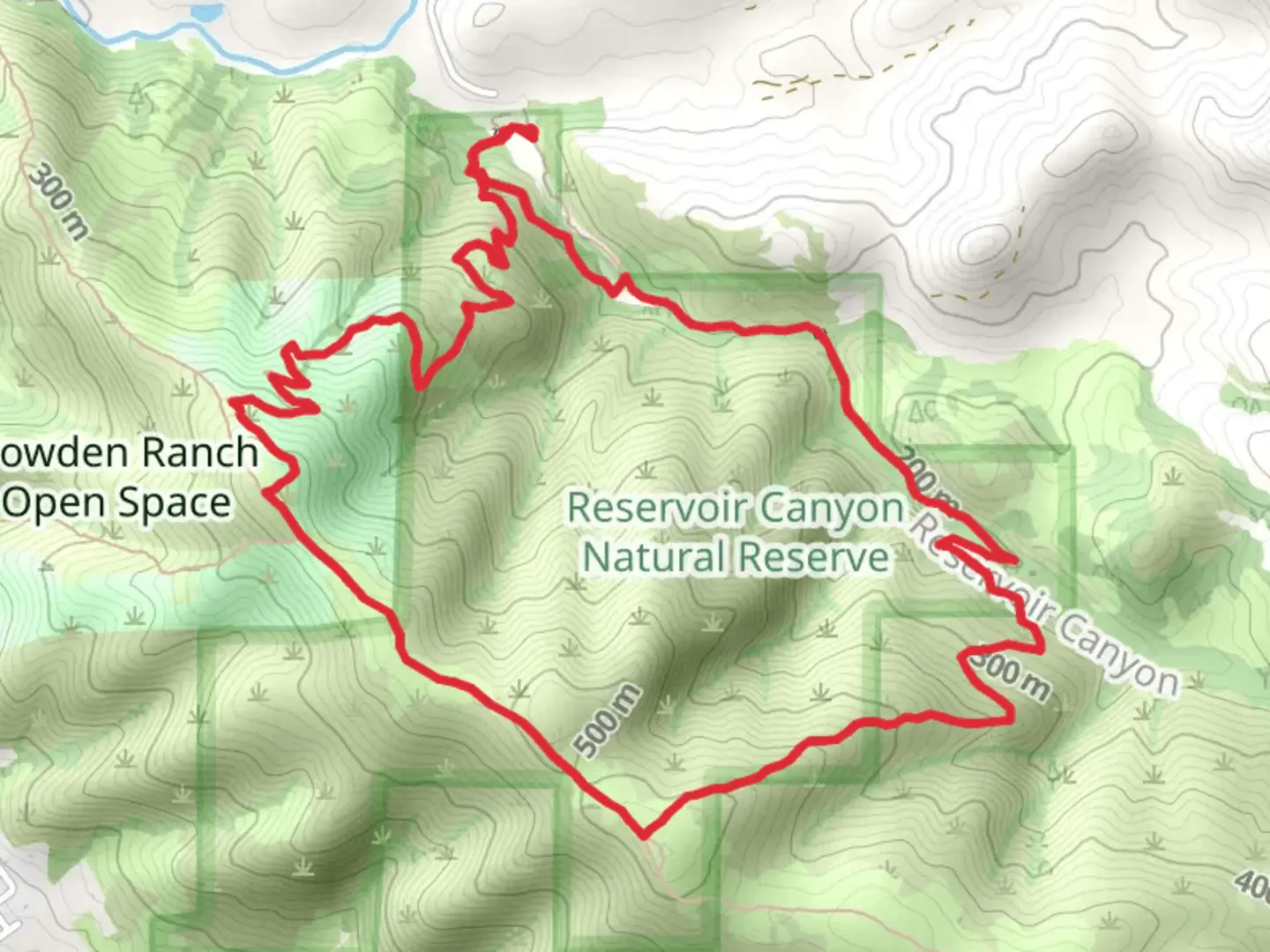 An image depicting the trail Reservoir Canyon Road and Tower Ridge Loop Trail and its surrounding area.