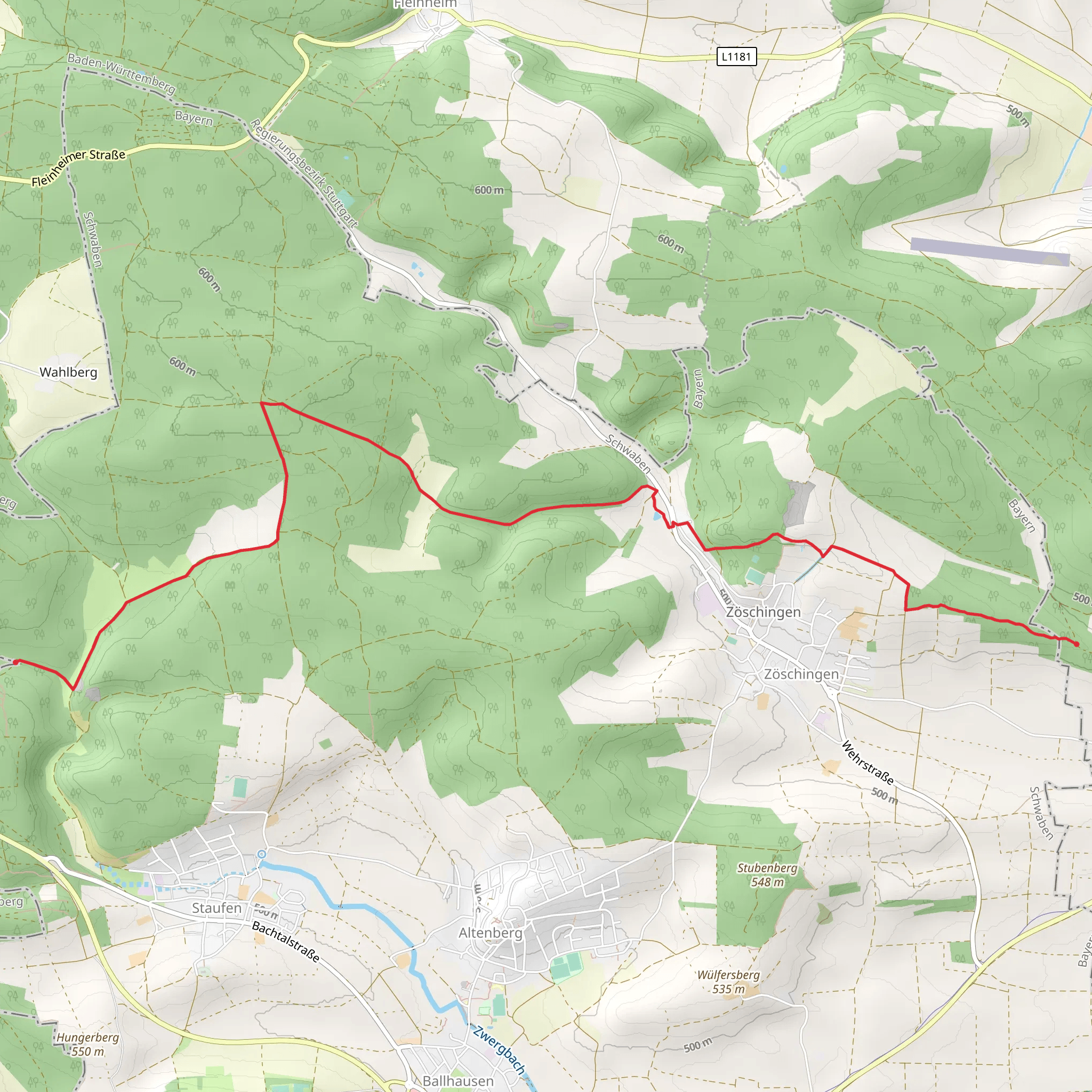 Staufer Forst, Kreuzbuche to Zoschingen Walk mobile static map