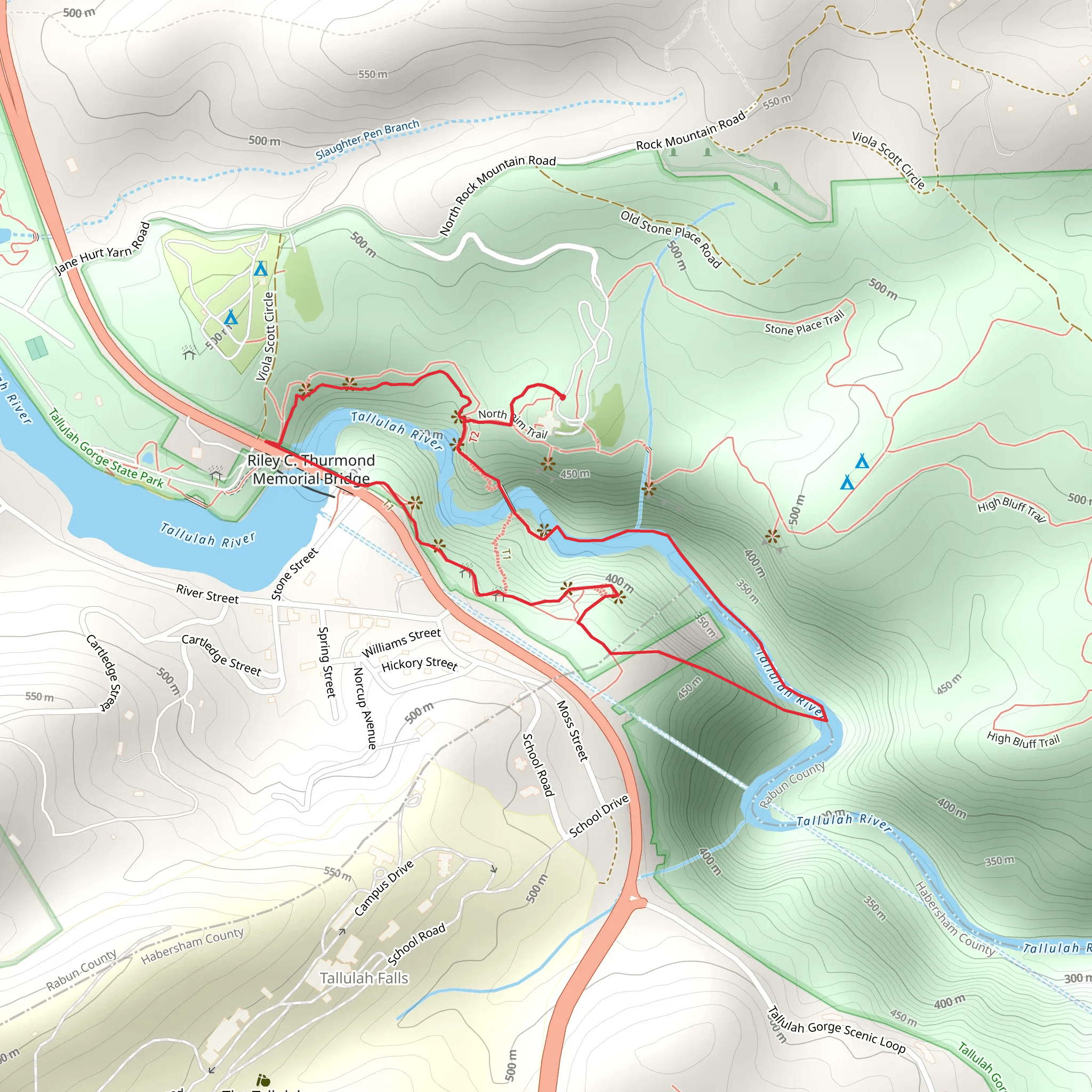 North Rim and Tallulah Gorge Floor Loop Trail mobile static map
