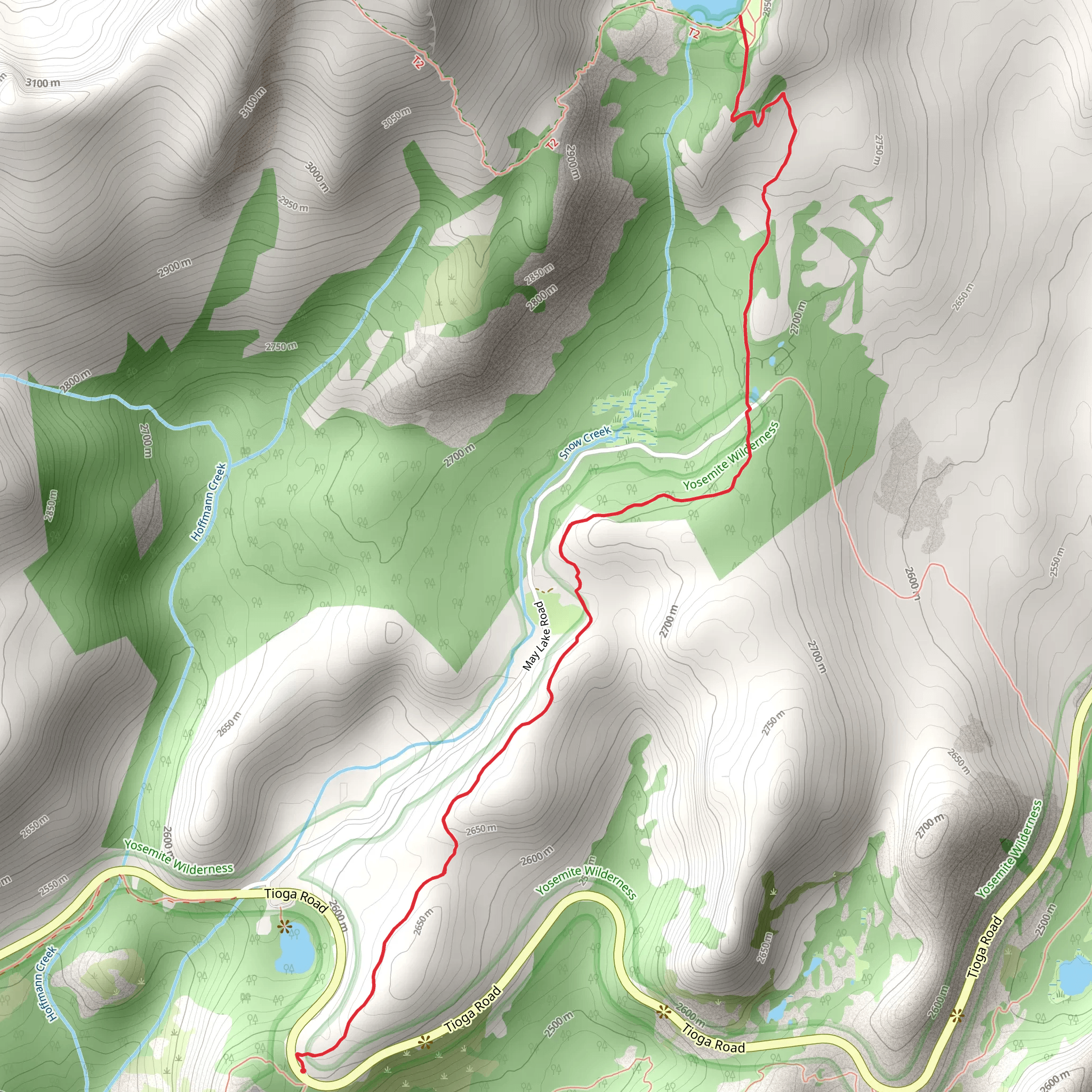 May Lake Trail from Tioga Pass Road mobile static map