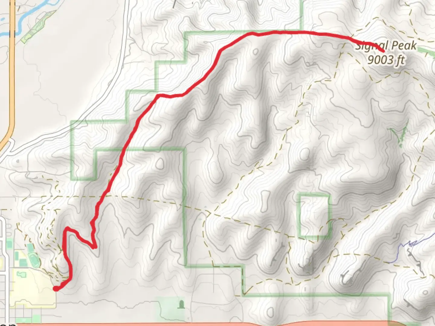 An image depicting the trail Signal Peak via Contour and its surrounding area.