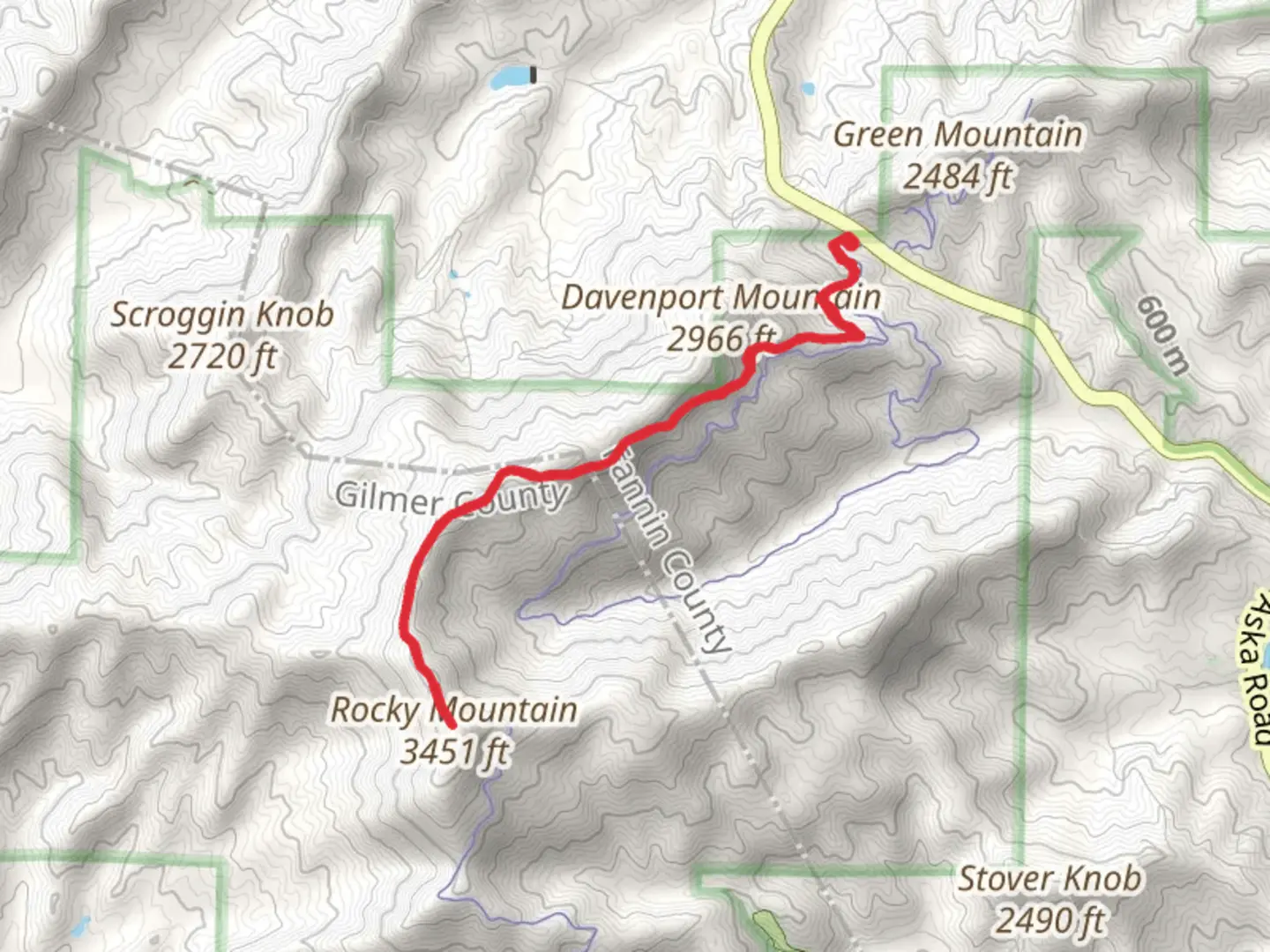 An image depicting the trail Rocky Mountain via Stanley Gap and Benton Mackaye Trail and its surrounding area.