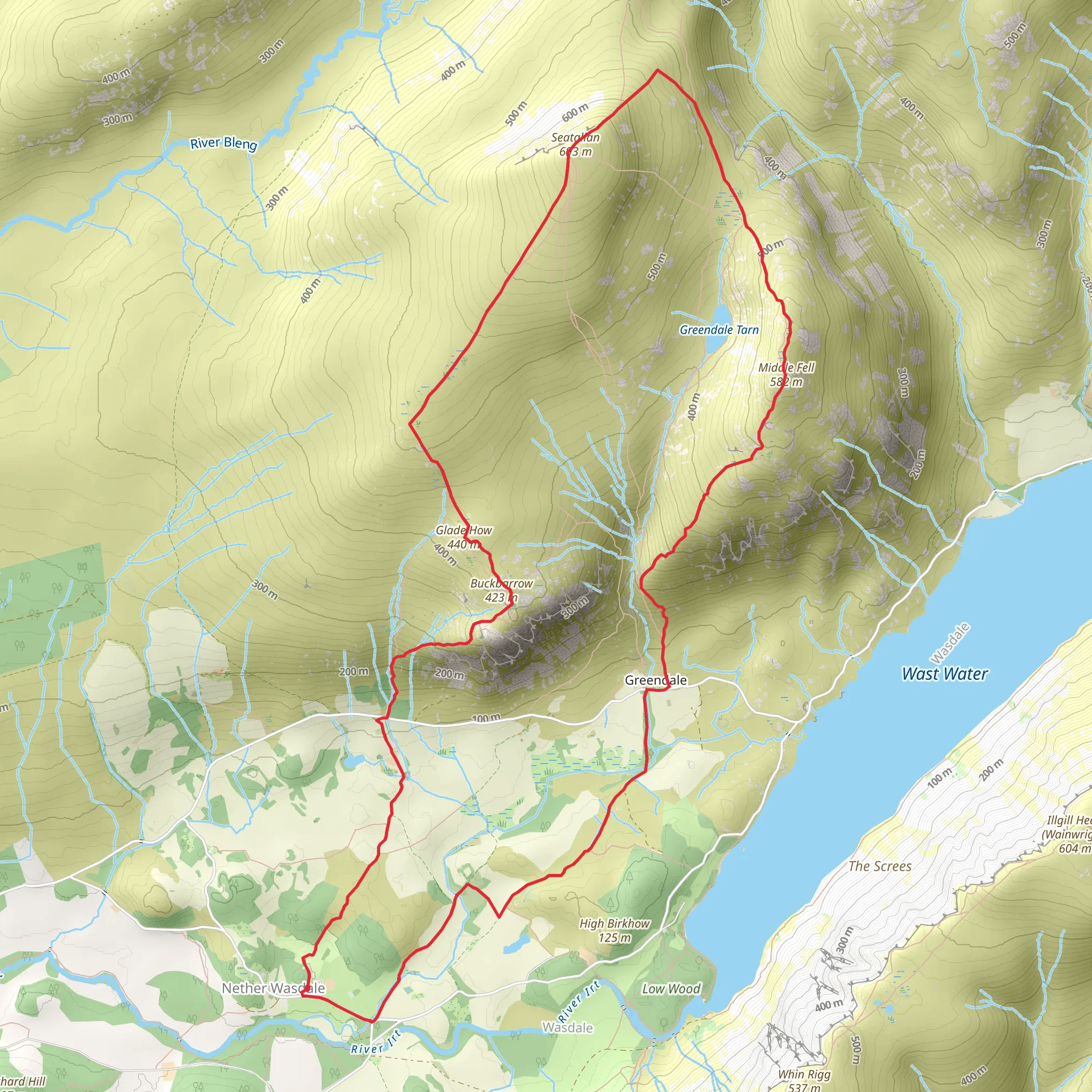 Seatallan and Middle Fell Loop via Buckbarrow Peak mobile static map