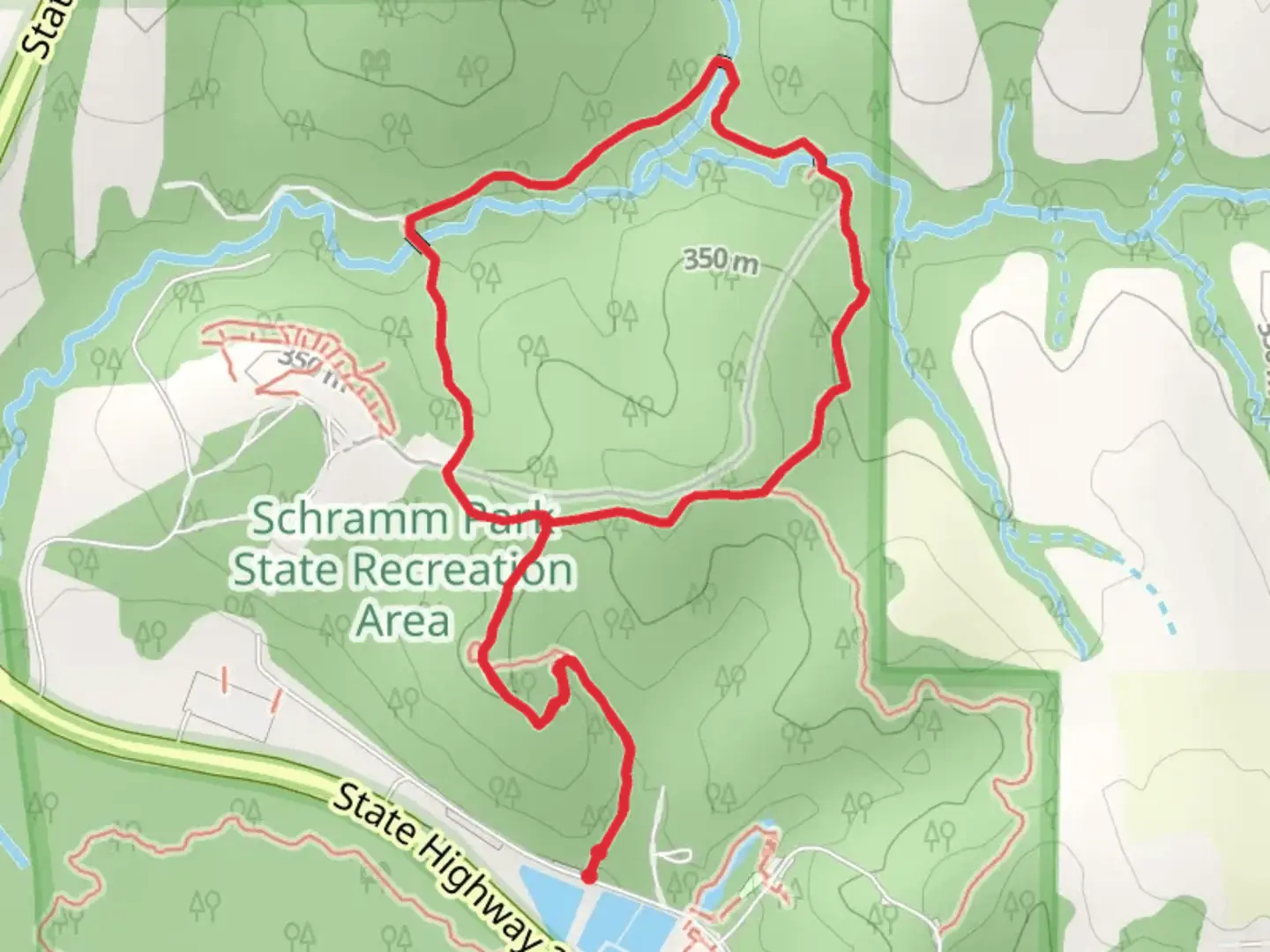 An image depicting the trail Meditation Trail, North Loop Trail and Suspension Bridge Trail and its surrounding area.