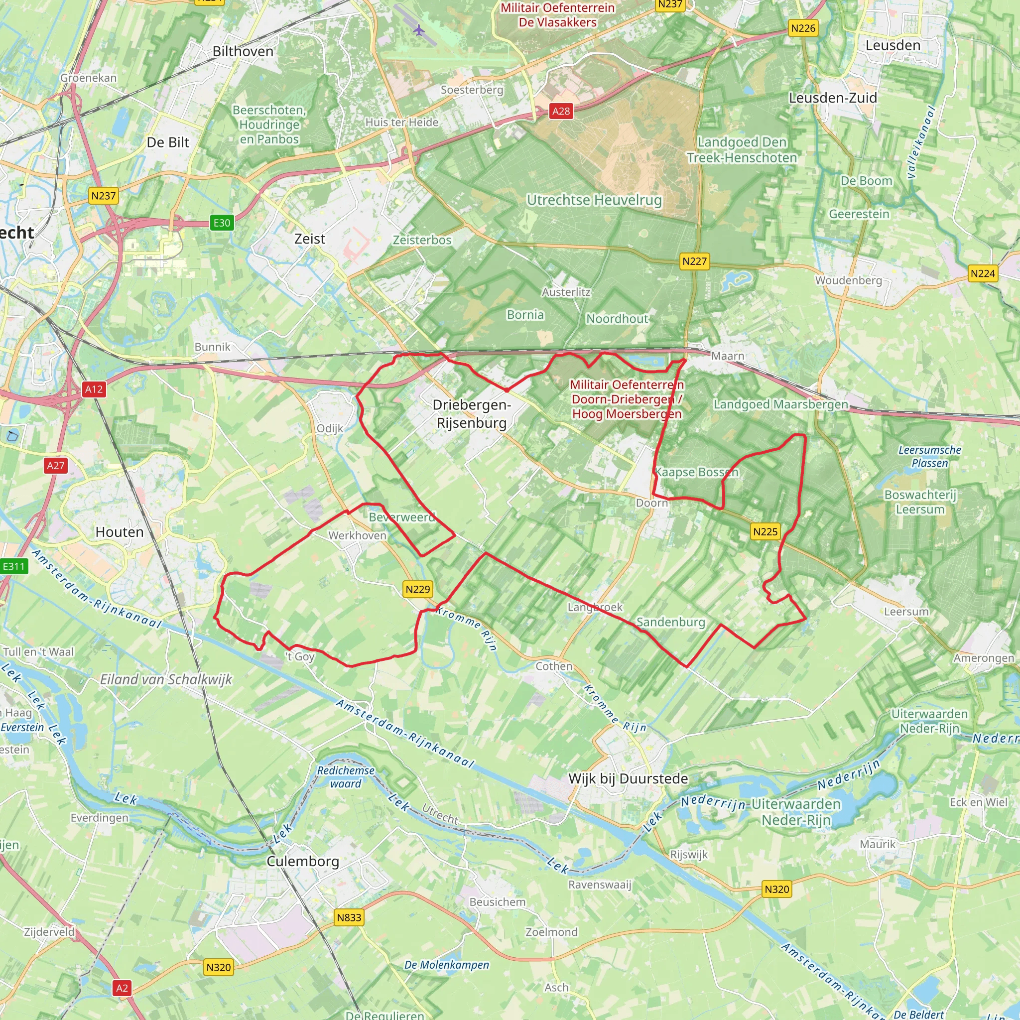 Maarnsche Berg, Kaapse Bossen and Kasteel Lunenburg Loop mobile static map
