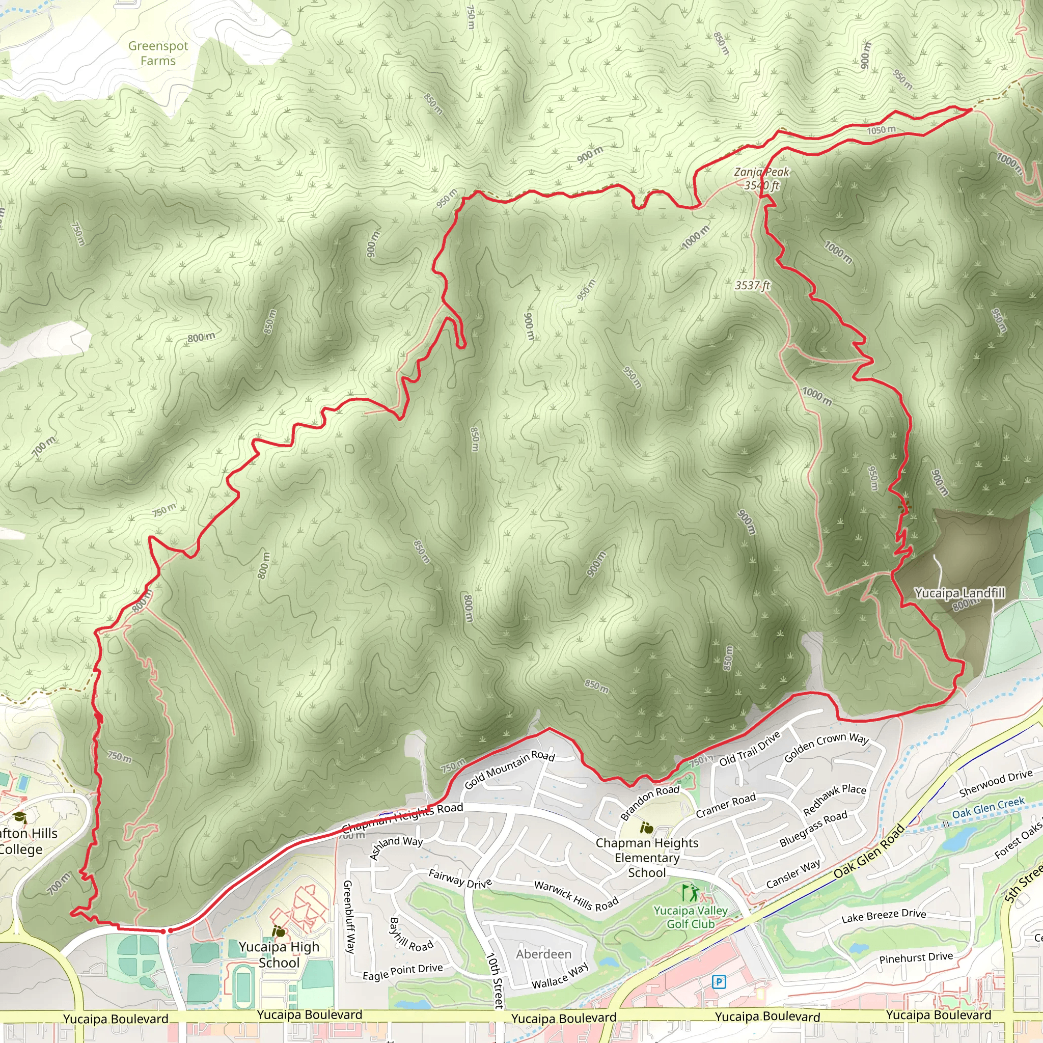 Three Hawks, Crafton Hills Ridge and Zanja Peak Loop Trail mobile static map