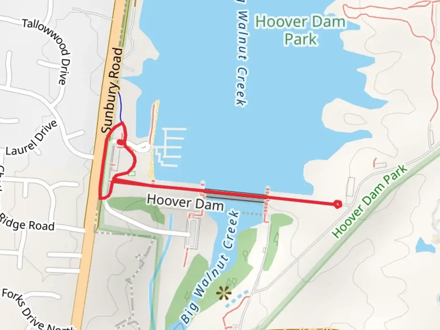 An image depicting the trail Big Walnut Creek Walk and its surrounding area.