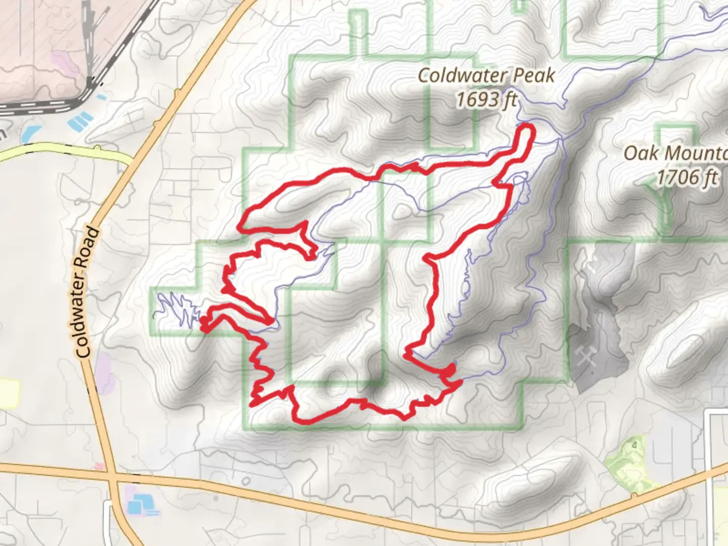 An image depicting the trail Baby Bear and Bomb Dog Loop and its surrounding area.