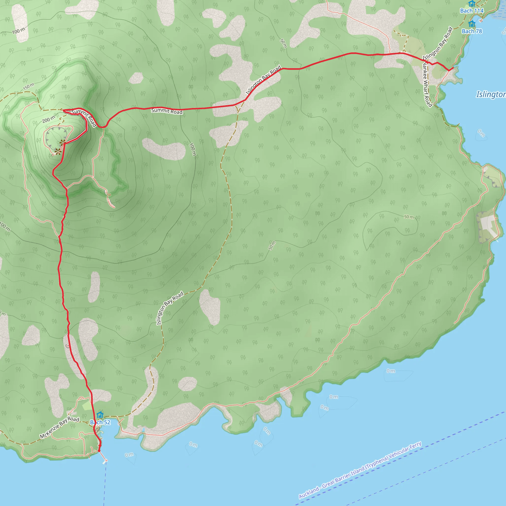 Rangitoto Island Longer Walks - Rangitoto Wharf to Summit to Islington Bay mobile static map