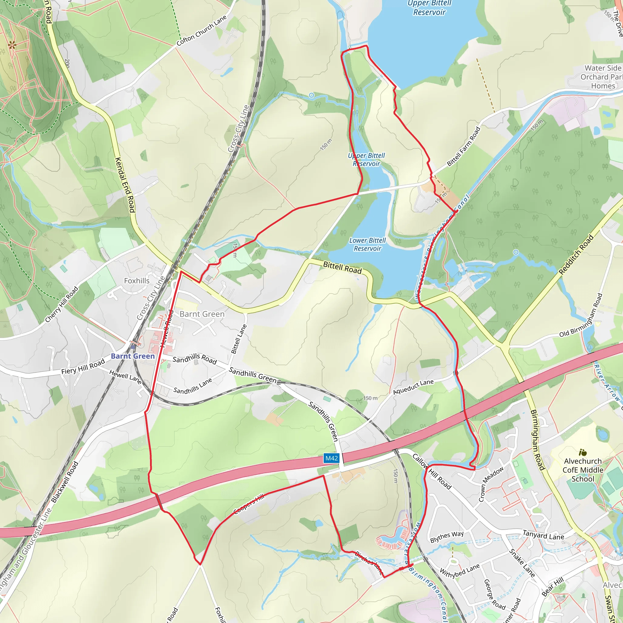 Barnt Green and Lower Bittell Reservoir Loop mobile static map