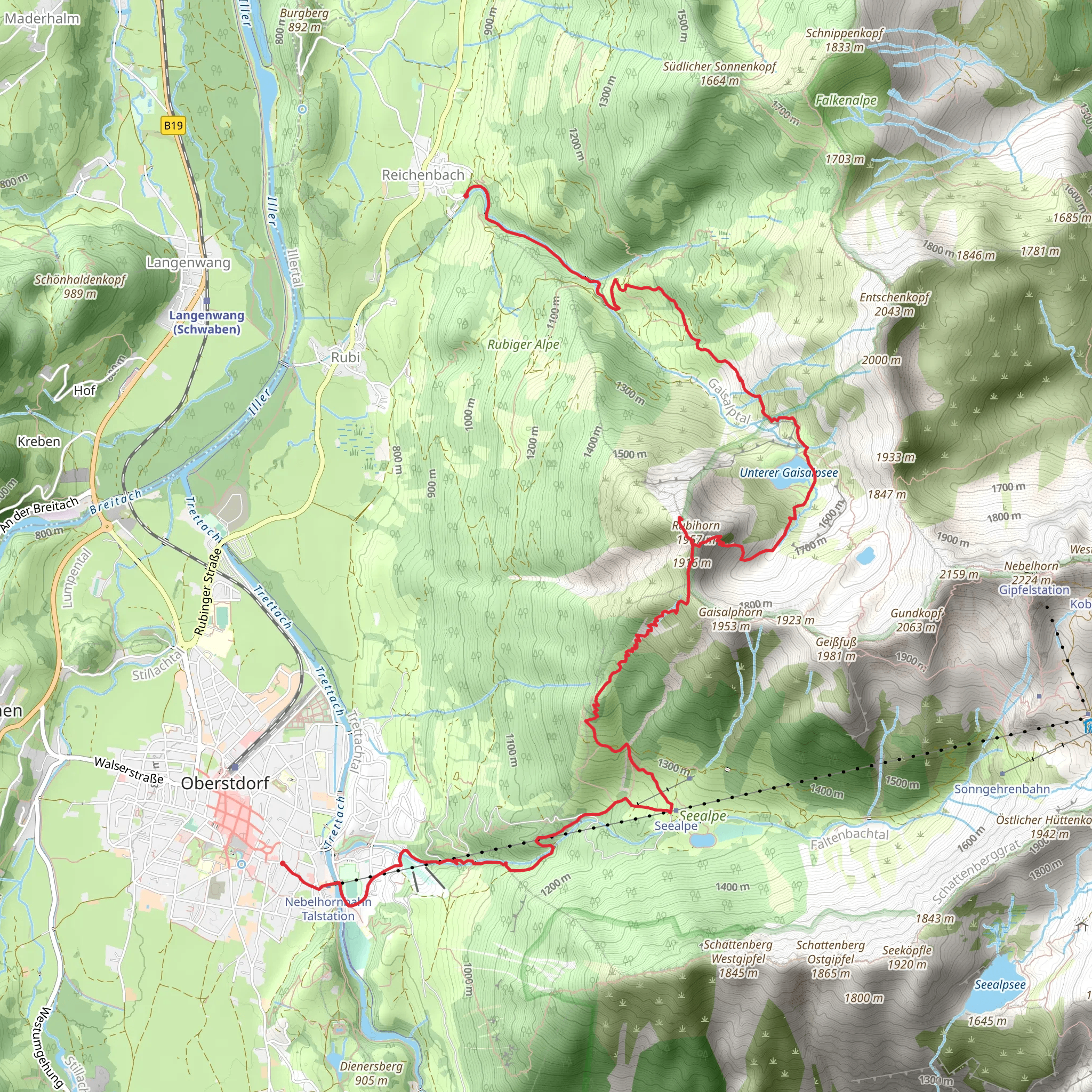 Unterer Gaisalpsee and Rubihorn Nebengipfel via Wanderwegenetz Oberstdorf mobile static map