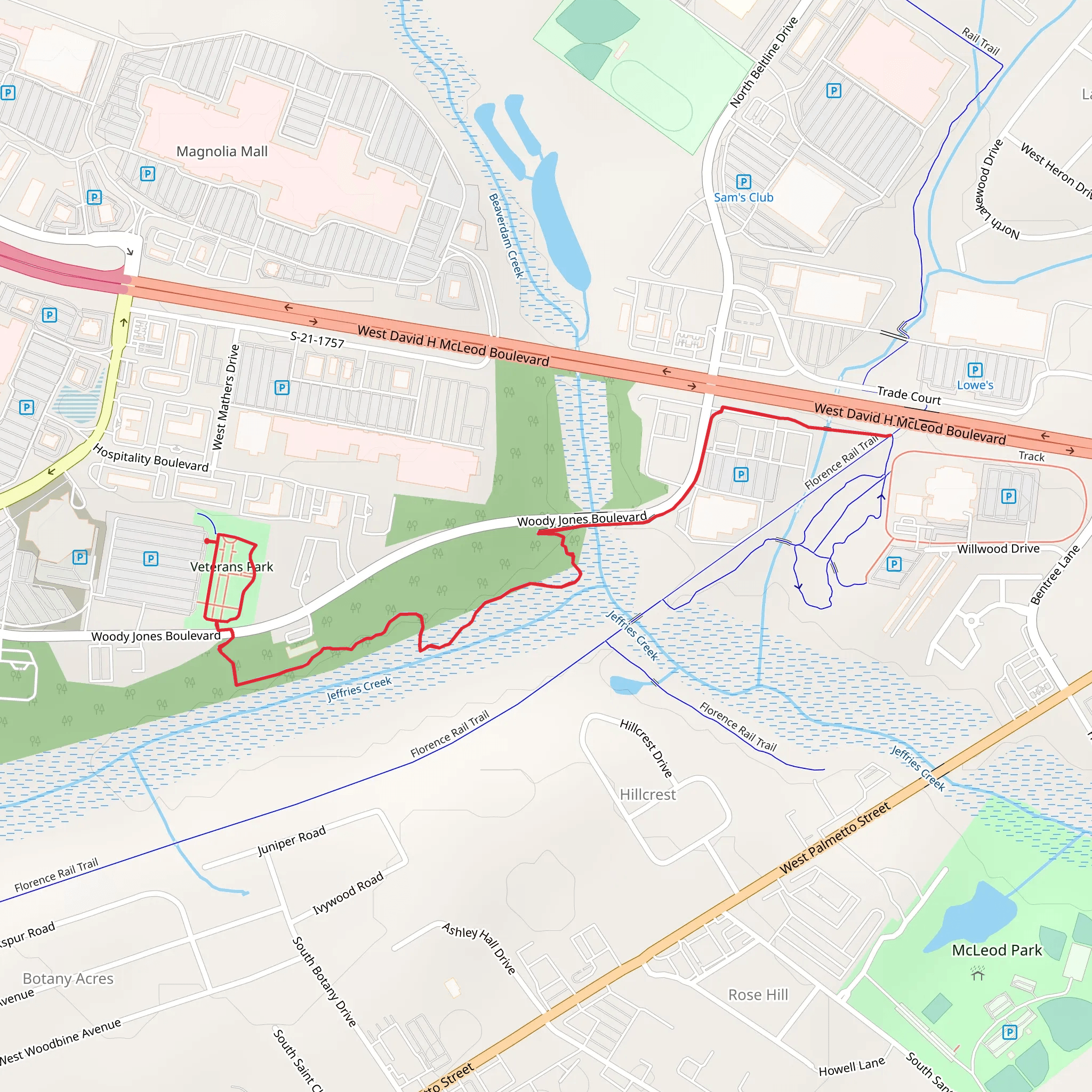 Veterans Park via Rail Trail mobile static map