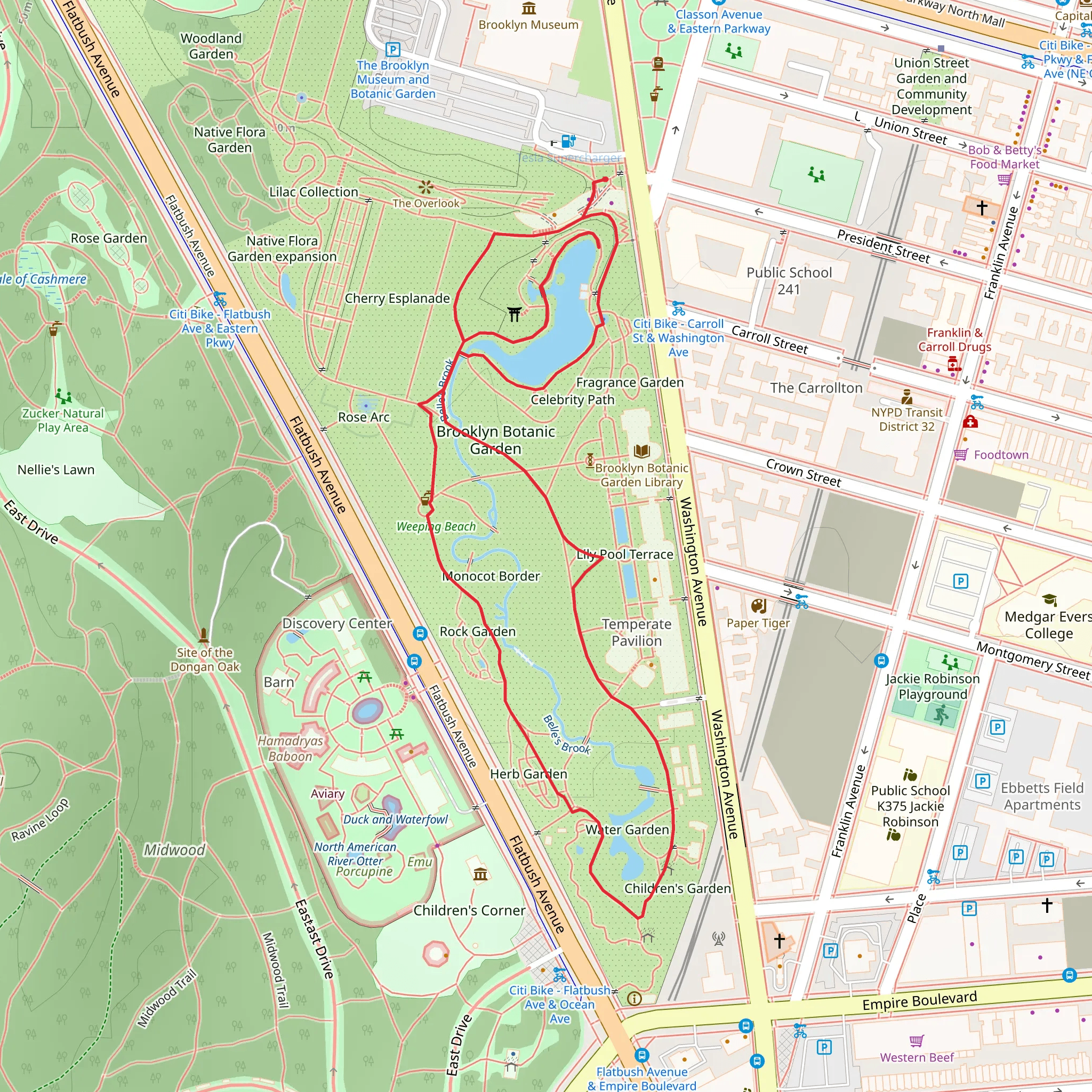 Belle's Brook and Brooklyn Botanic Garden Loop mobile static map