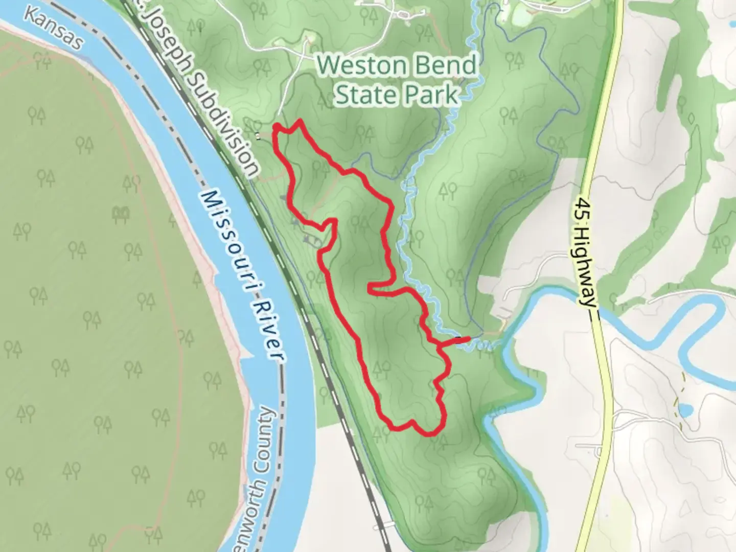 An image depicting the trail West Ridge Trail and Harpst Loop Trail and its surrounding area.