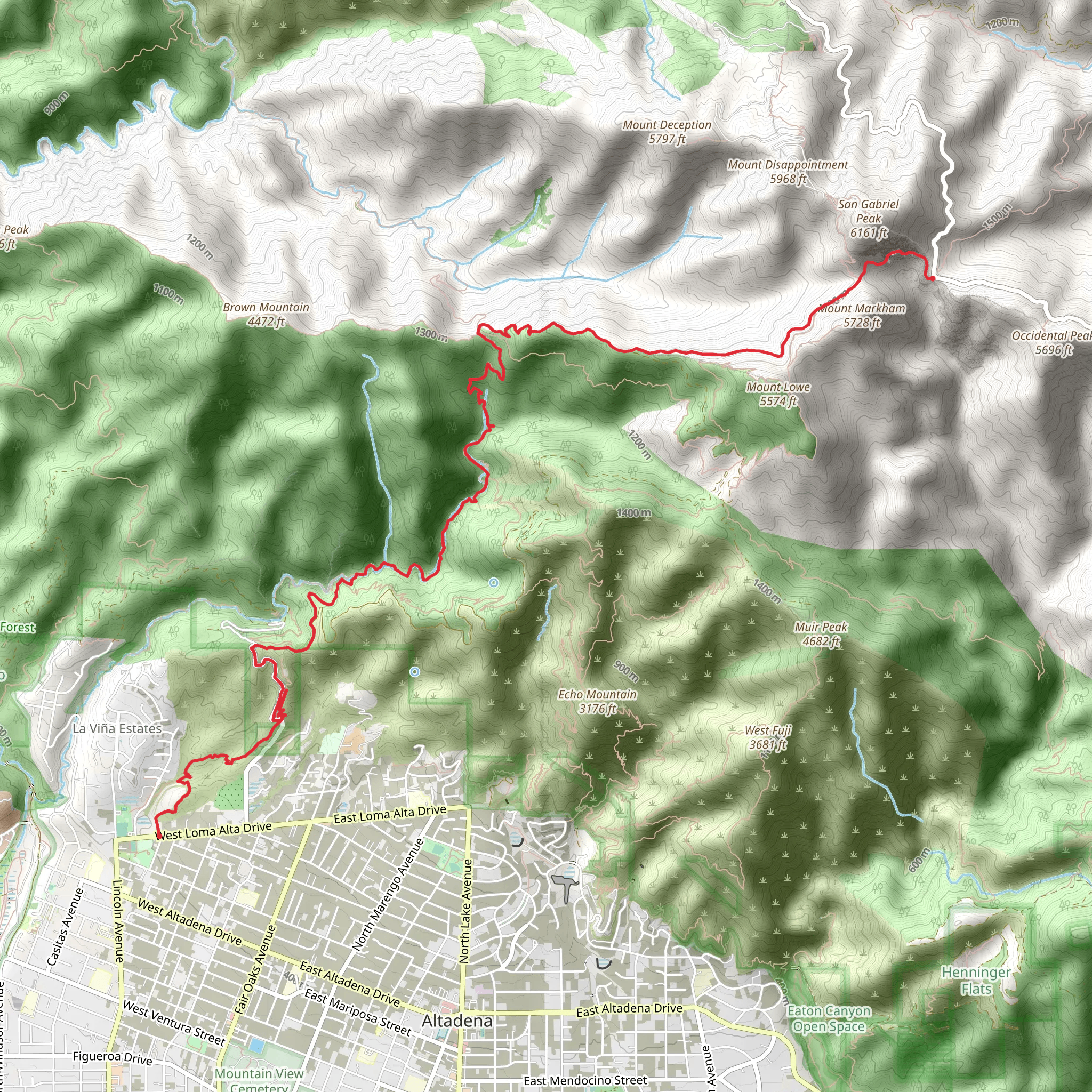 Eaton and Markham Saddle via Altadena Crest Trail mobile static map