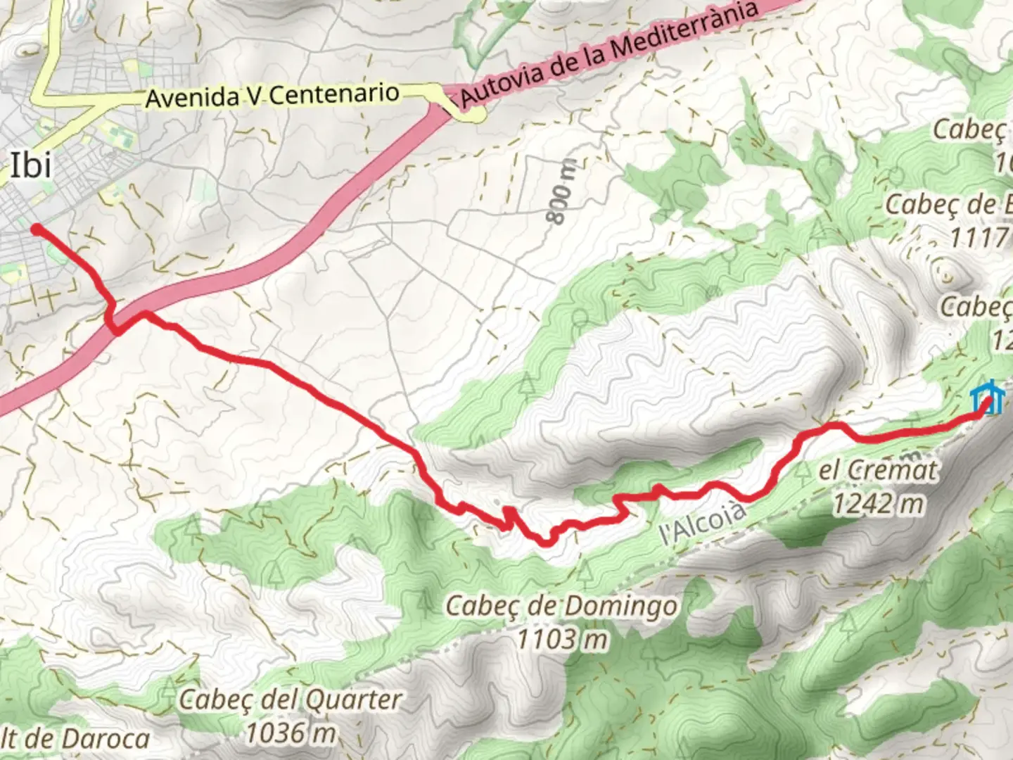 An image depicting the trail Camí del Carrascal PR CV 128 and its surrounding area.