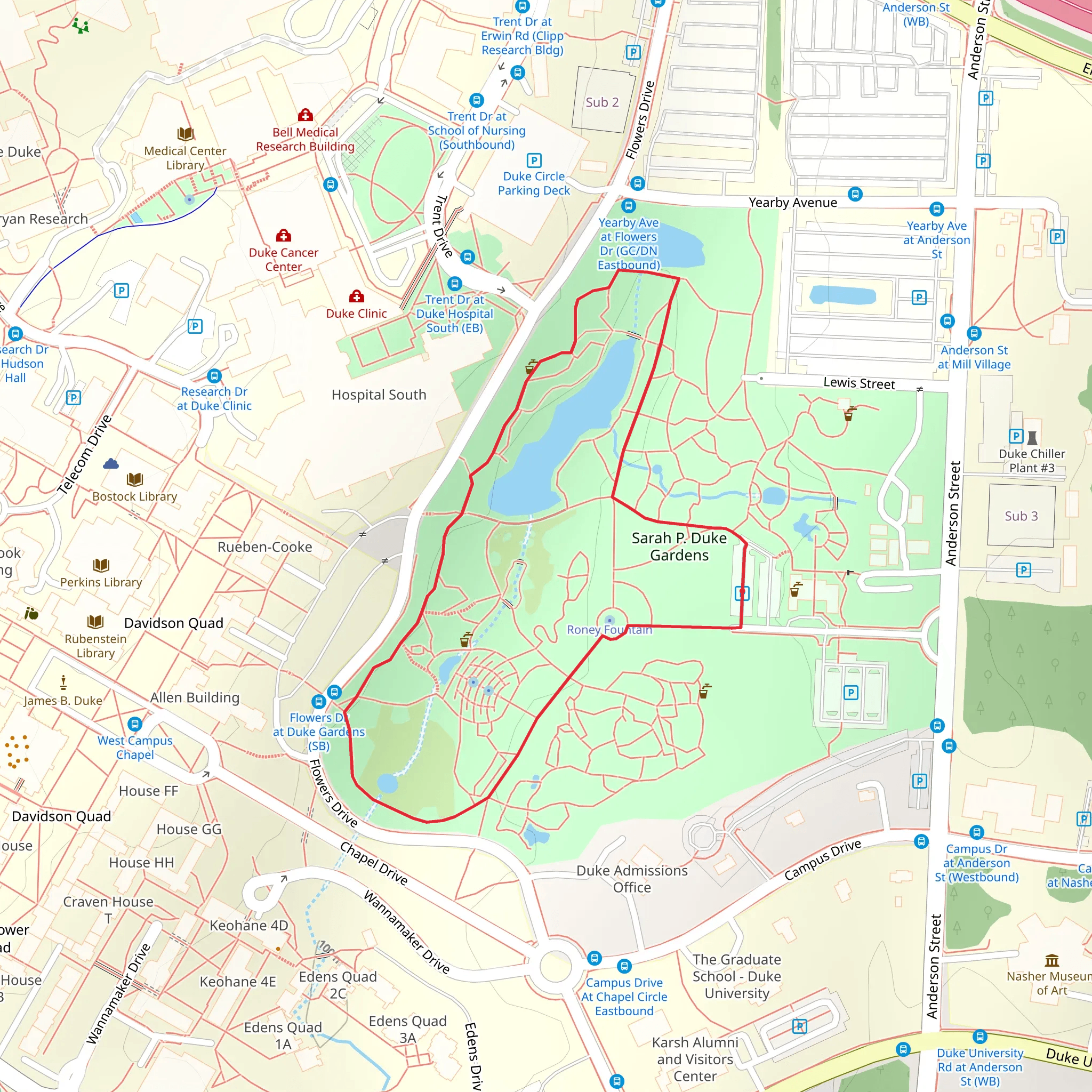 Sarah P Duke Gardens Loop mobile static map