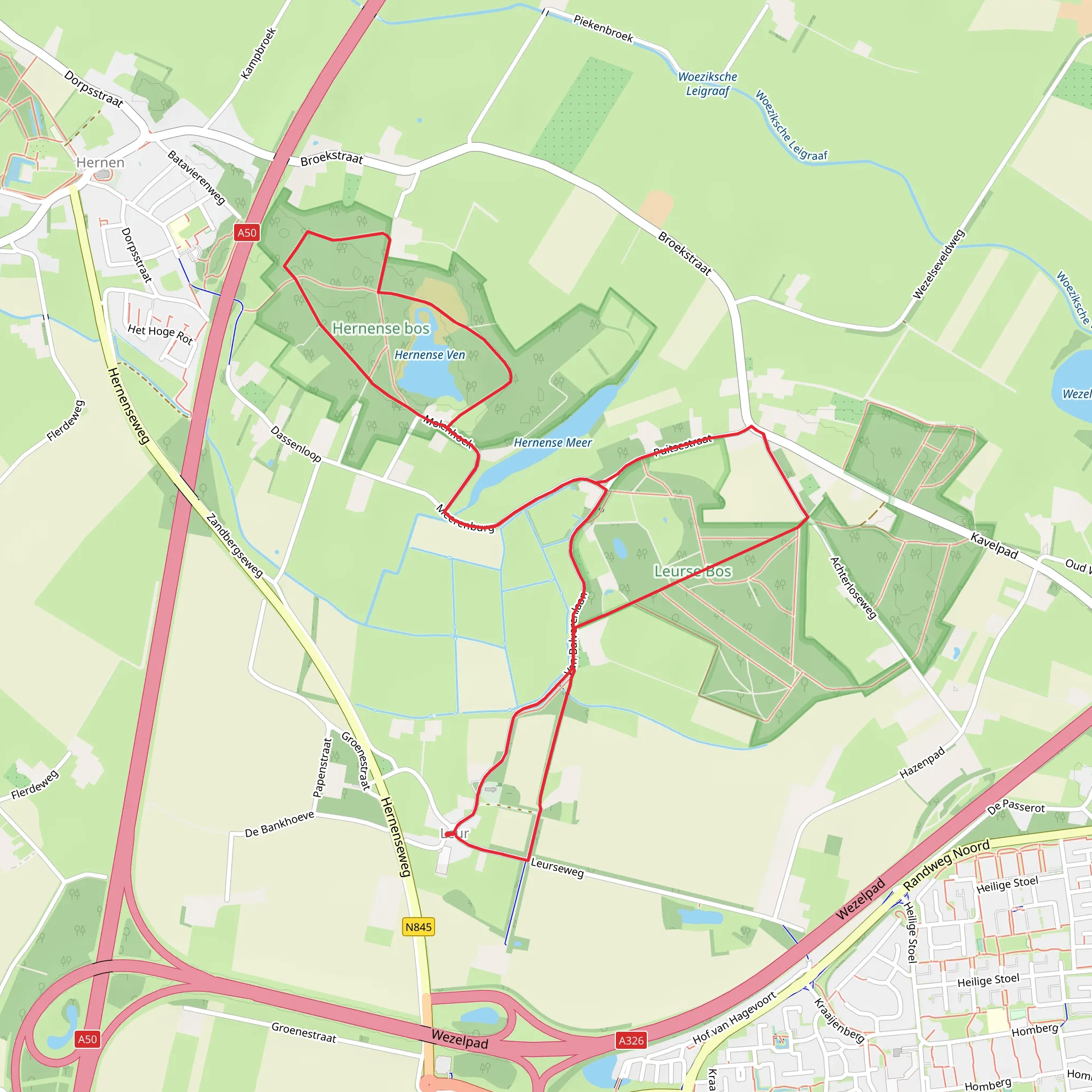 Hernense Bos, Hernense Meer and Leursche Bosch Loop mobile static map