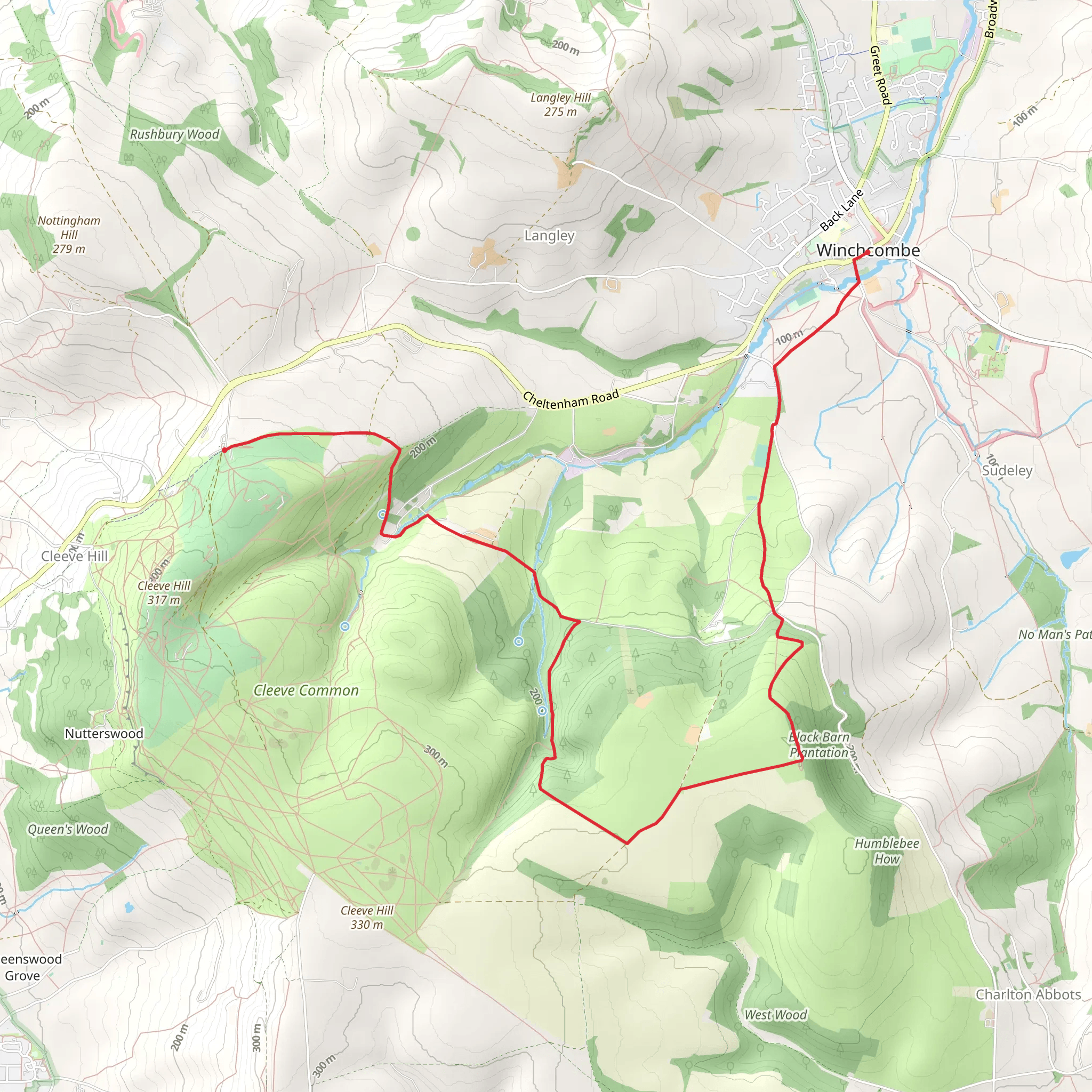 Winchcombe to Cleeve Hill Walk mobile static map