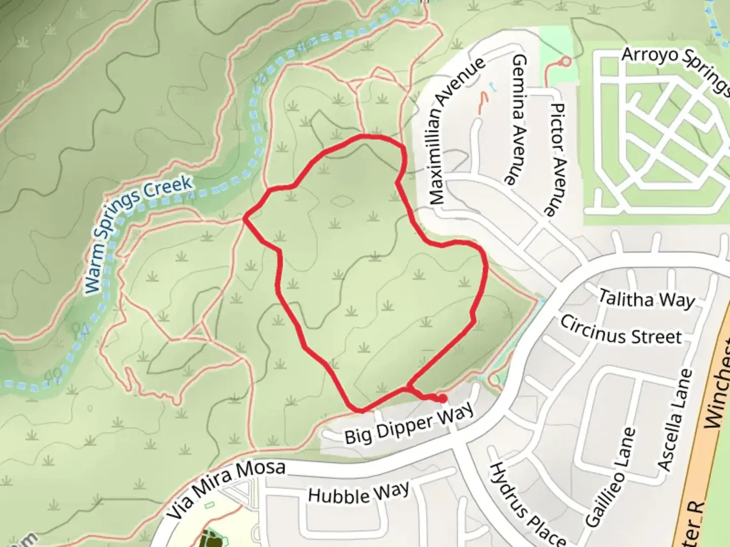 An image depicting the trail Mira Mosa Loop and its surrounding area.